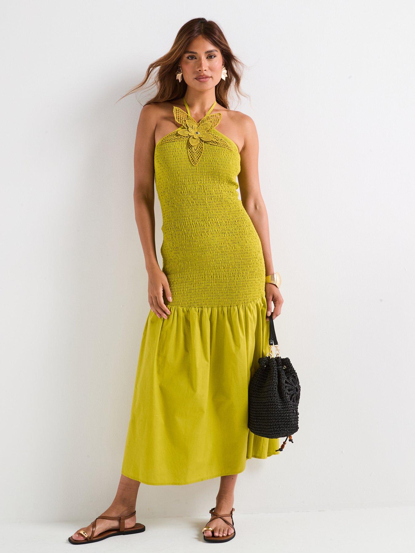 undefined Floral Shirred Maxi Beach Dress