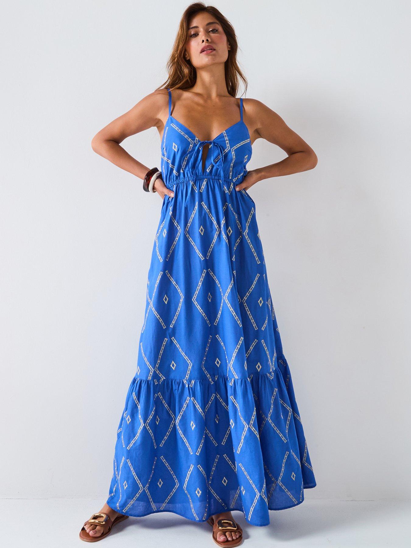 V by Very: Metallic Beach Maxi Dress - Blue