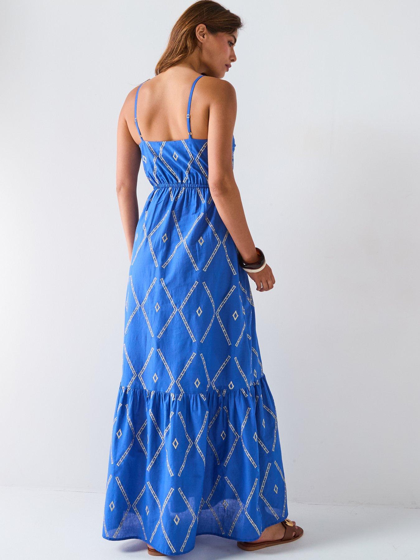 Image 2 of 6 of V by Very Metallic Beach Maxi Dress - Blue