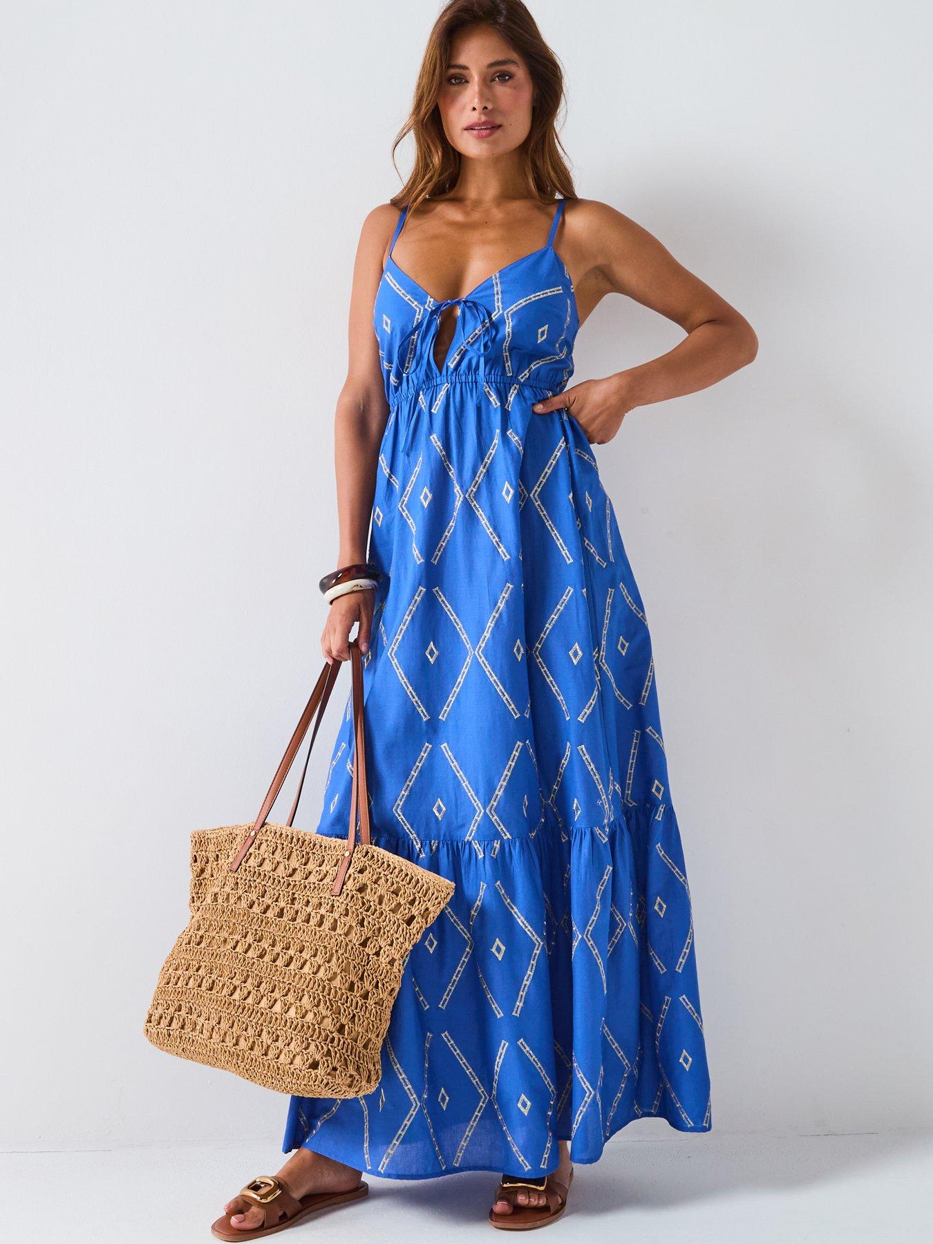 Image 3 of 6 of V by Very Metallic Beach Maxi Dress - Blue