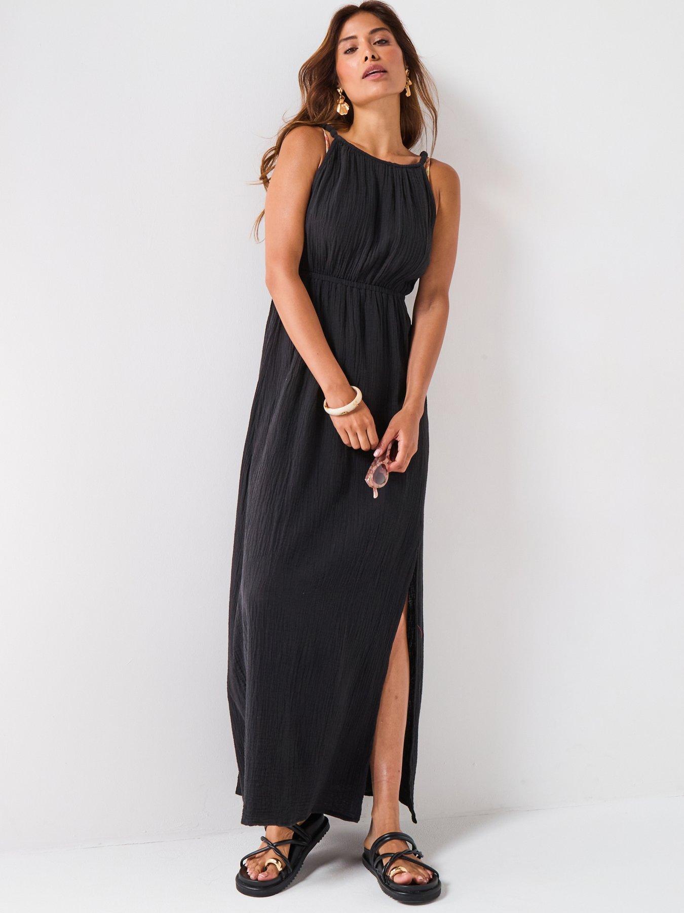 undefined Bubble Strap Maxi Dress - Black