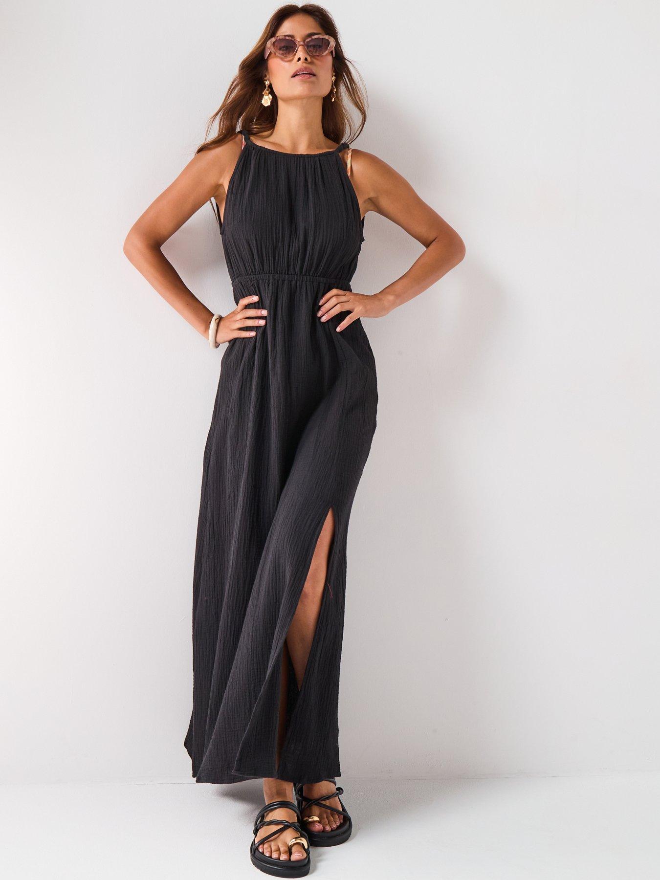 Image 6 of 6 of V by Very Bubble Strap Maxi Dress - Black