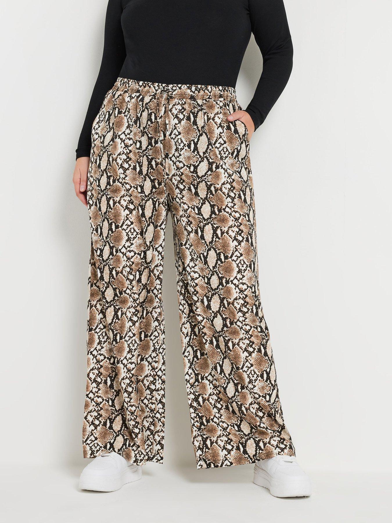 undefined Curve Snake Print Pull On Trouser - Brown