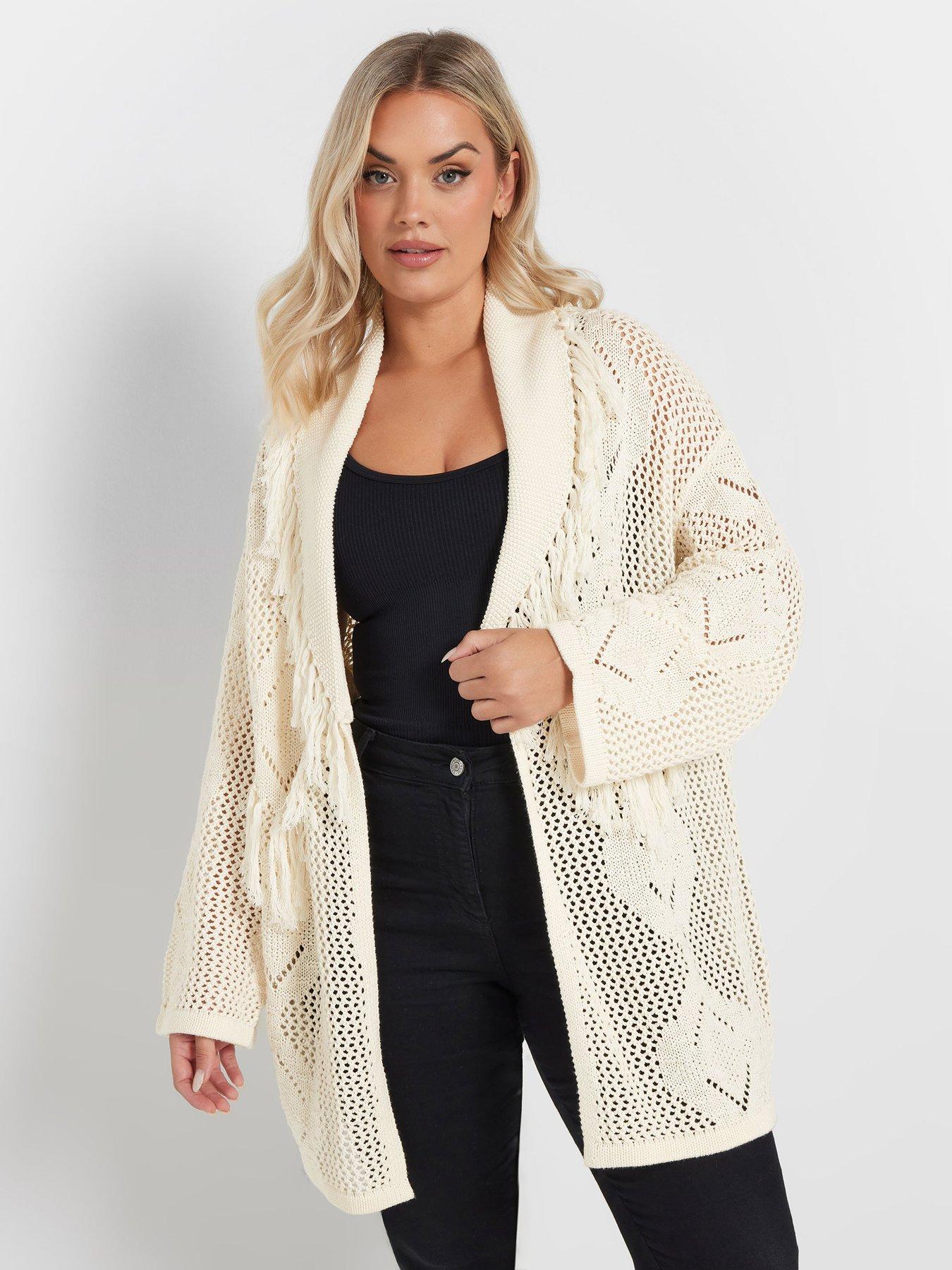 undefined Curve Fringe Cardigan - White