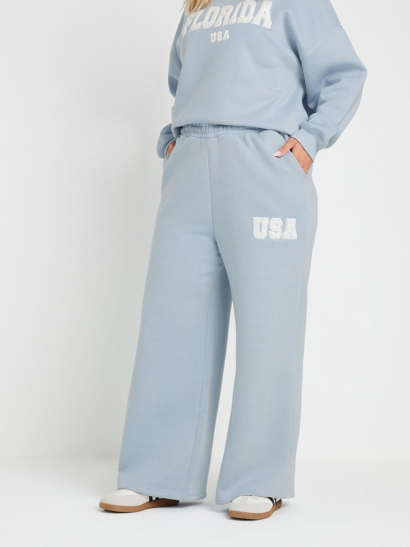 undefined Curve Florida Usa Wide Leg Joggers - Light Blue