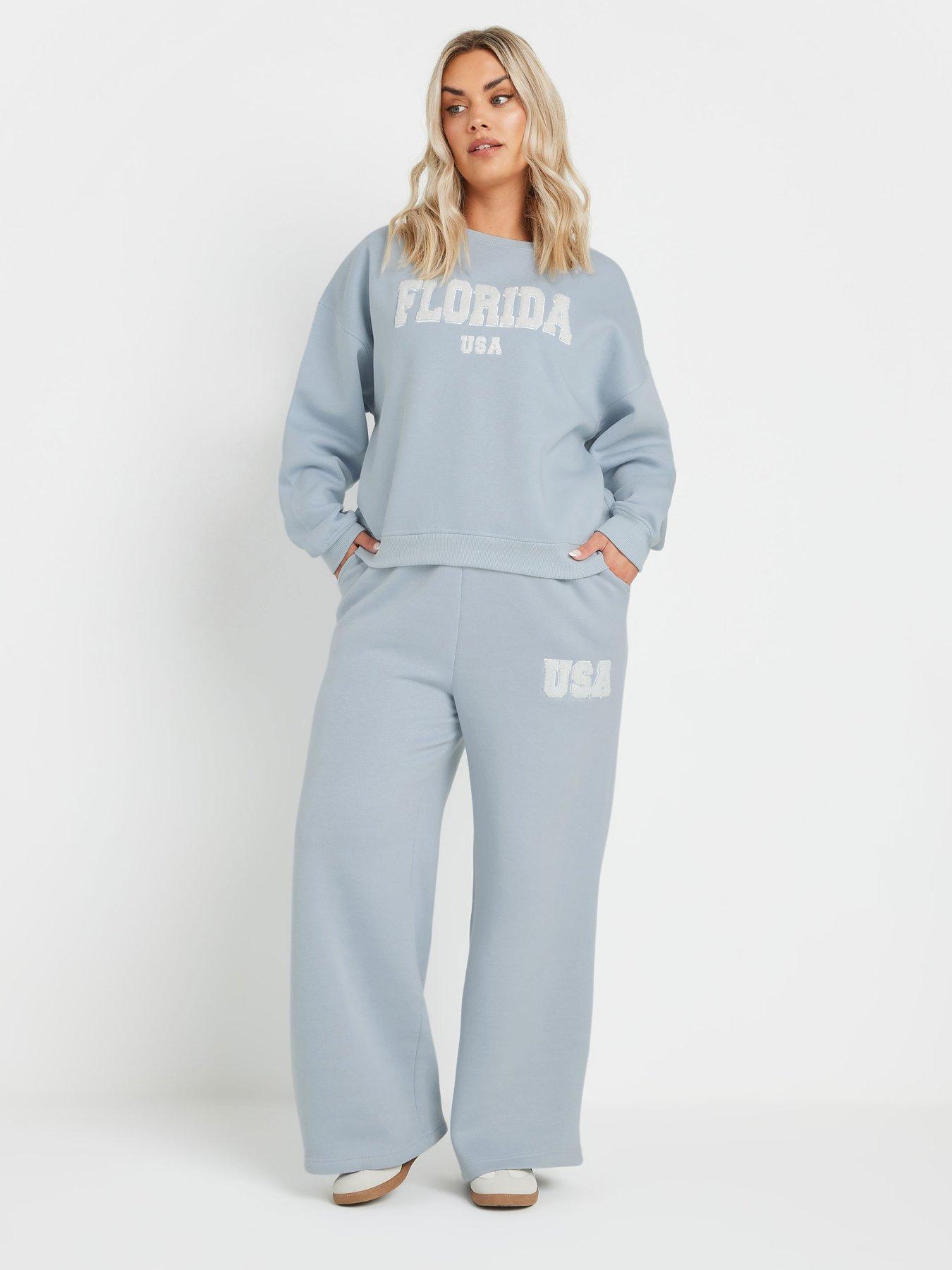 Image 3 of 4 of Yours Curve Florida Usa Wide Leg Joggers - Light Blue