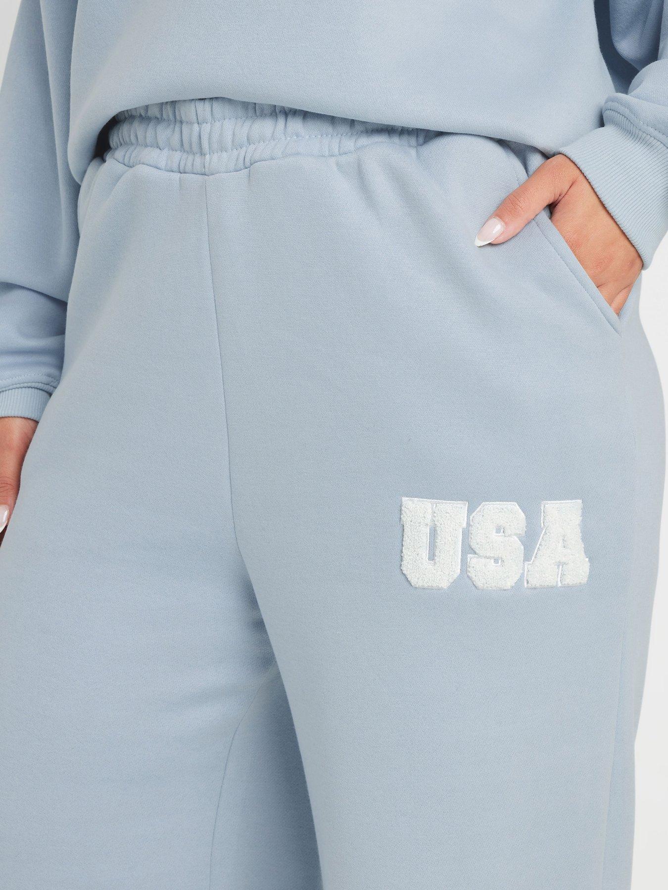 Image 4 of 4 of Yours Curve Florida Usa Wide Leg Joggers - Light Blue