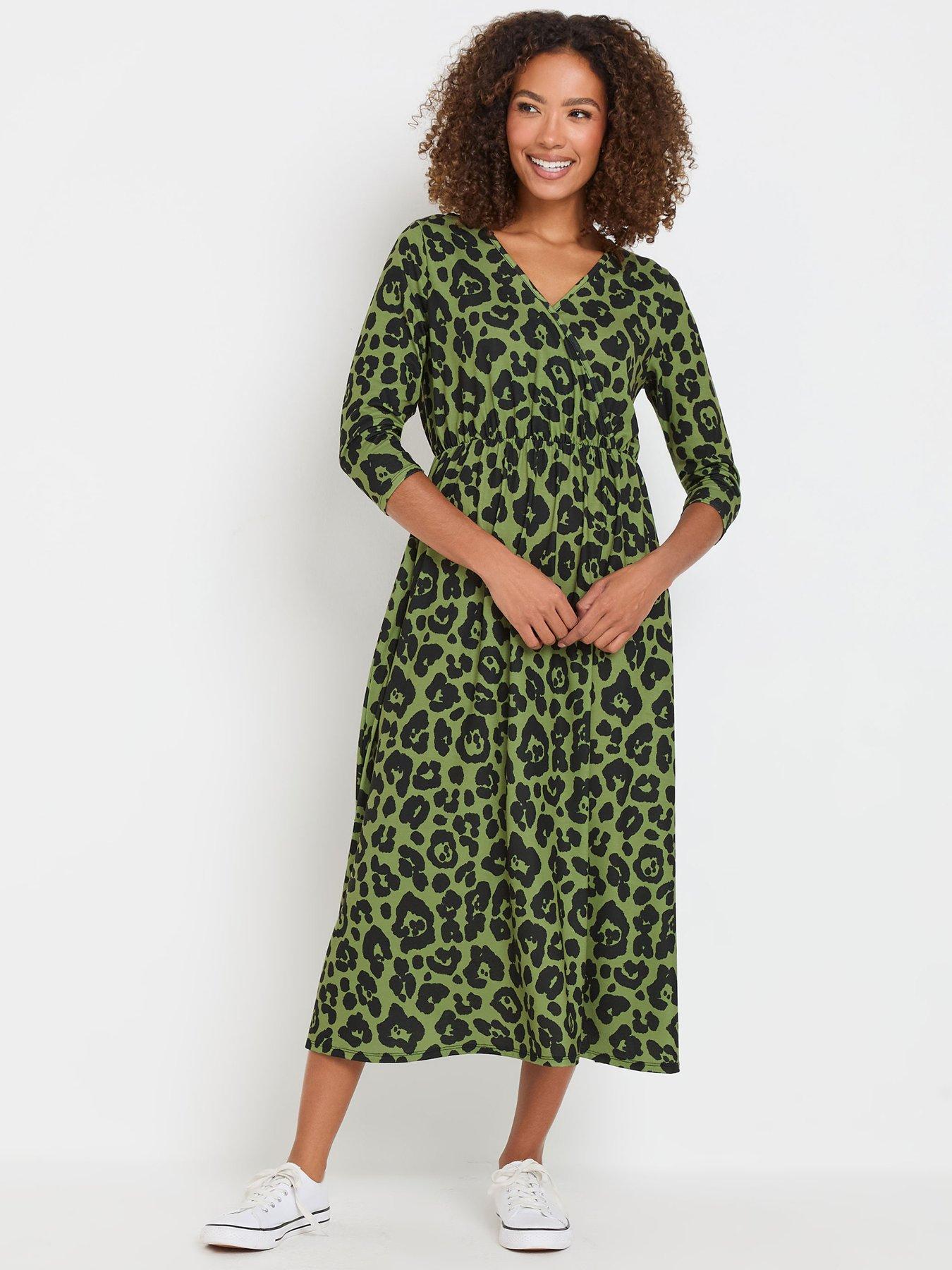 undefined Long Sleeve Animal Jersey Dress - Green