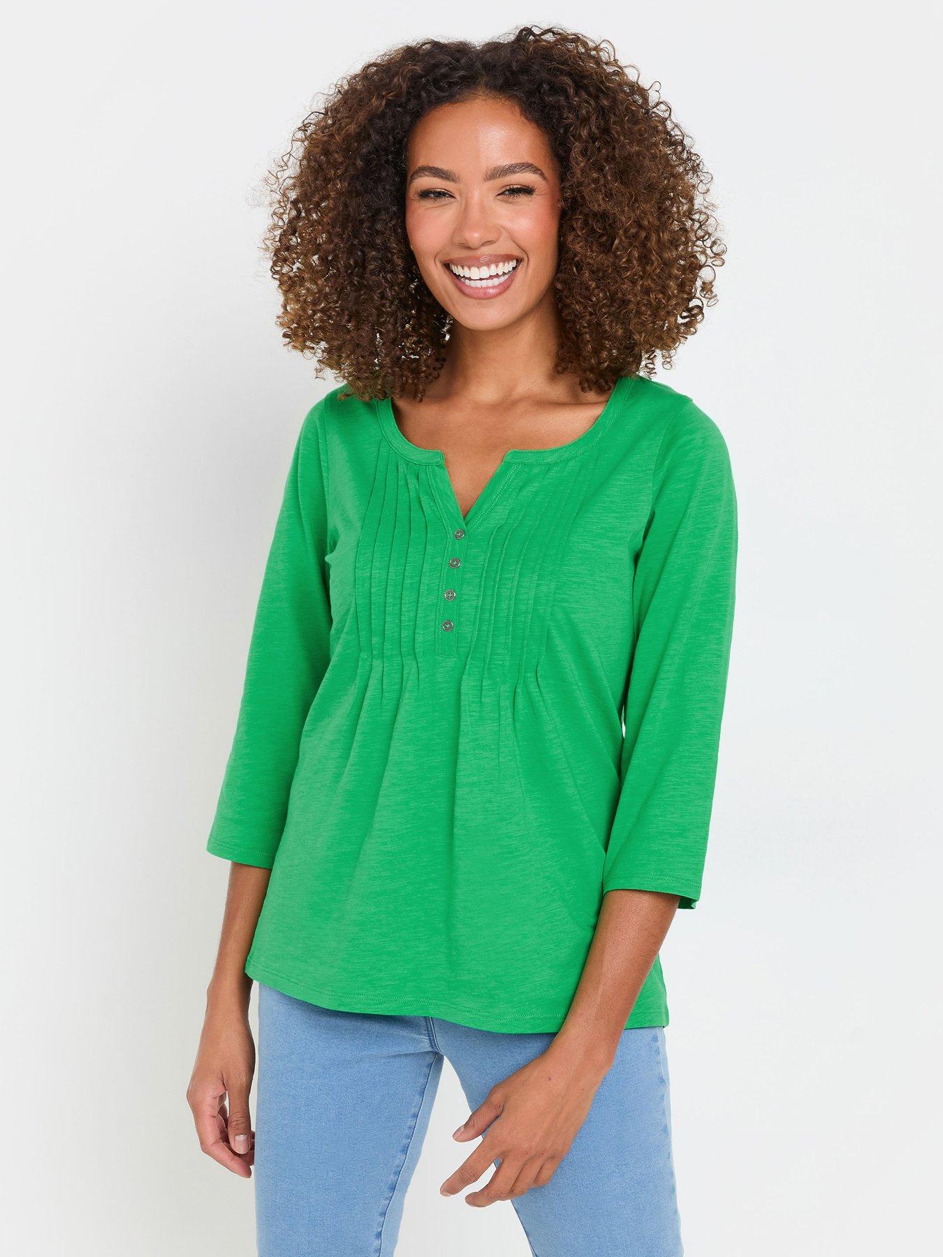 Image 1 of 4 of M&Co 3/4 Sleeve Henley Top - Green