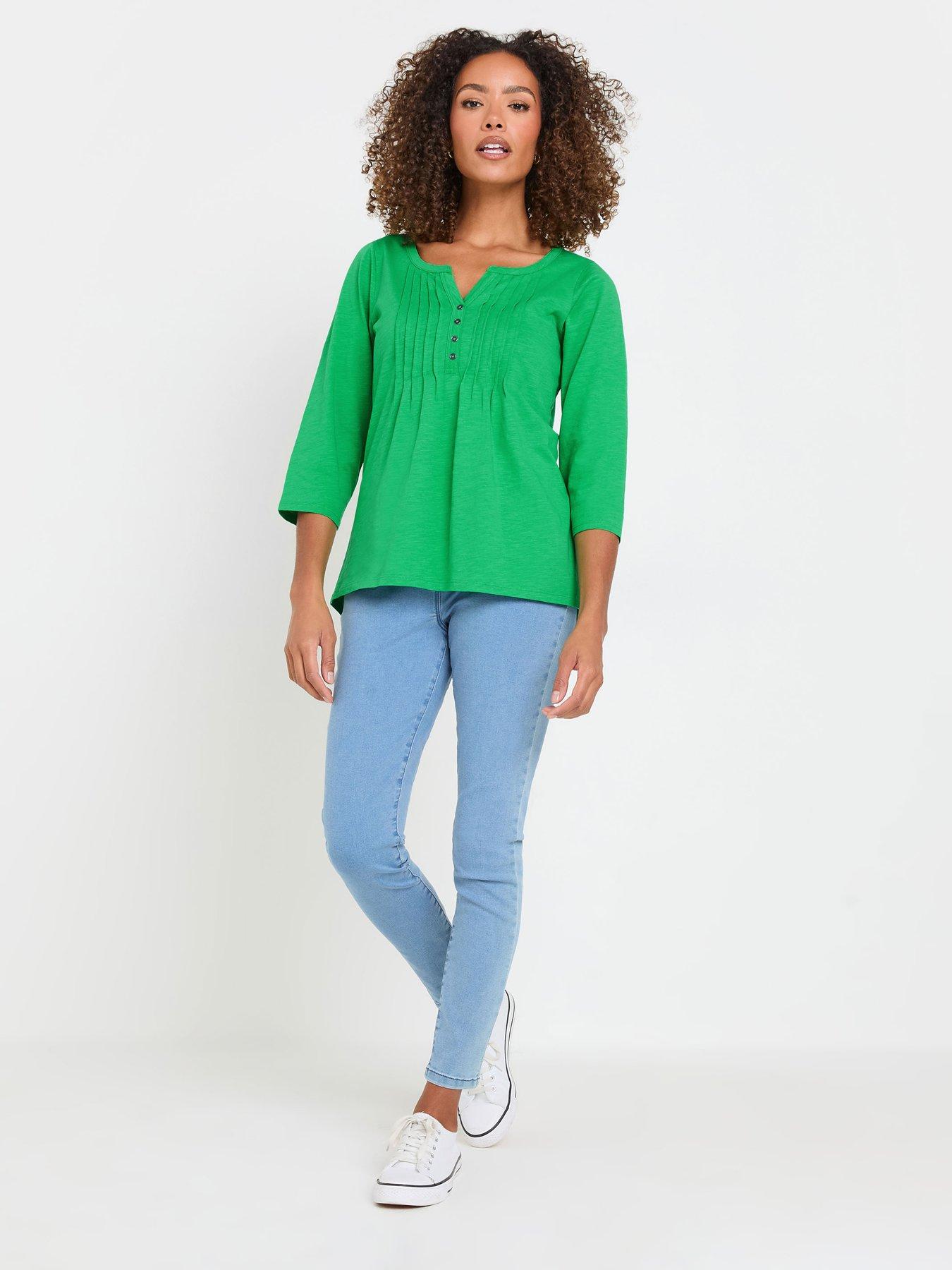 Image 3 of 4 of M&Co 3/4 Sleeve Henley Top - Green
