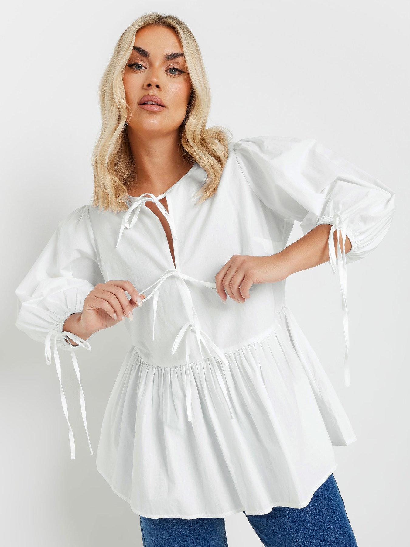undefined Curve Tie Front Top - White