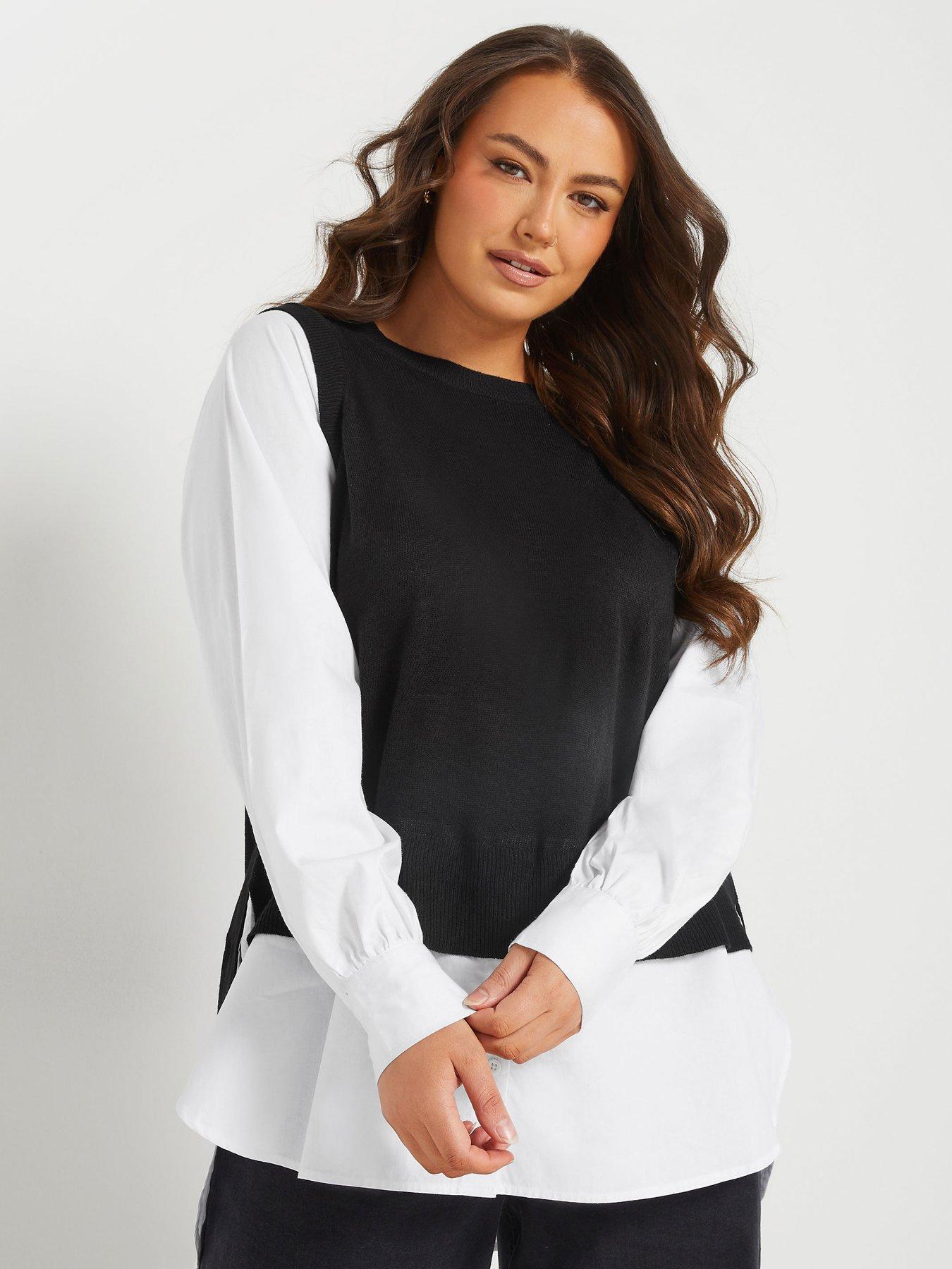 Image 1 of 4 of Yours Curve 2 In 1 Shirt Sweater Vest - Black
