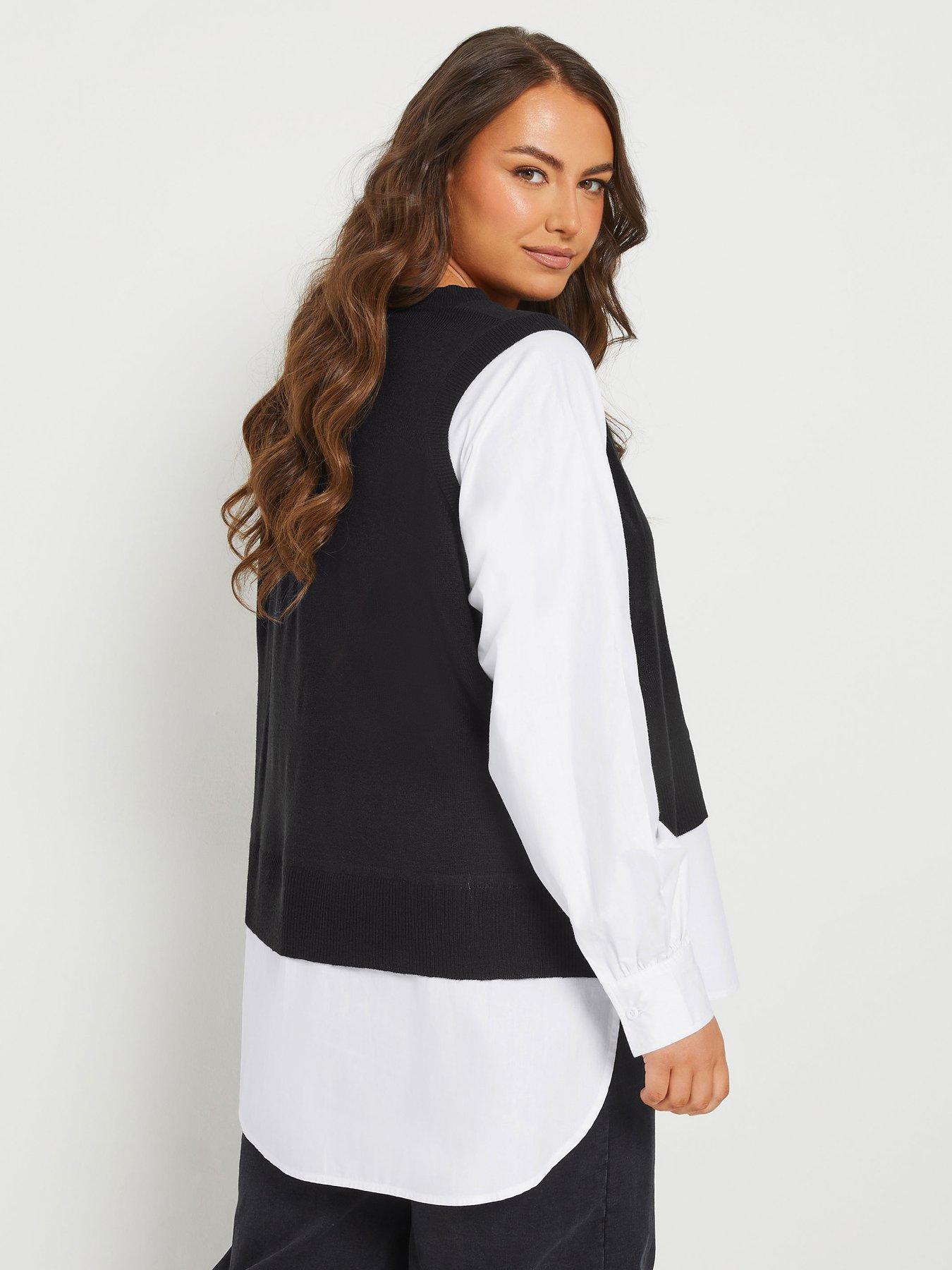 Image 2 of 4 of Yours Curve 2 In 1 Shirt Sweater Vest - Black