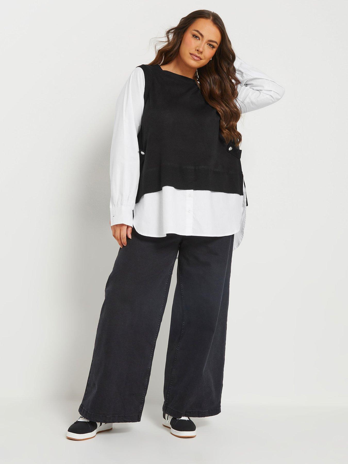 Image 3 of 4 of Yours Curve 2 In 1 Shirt Sweater Vest - Black
