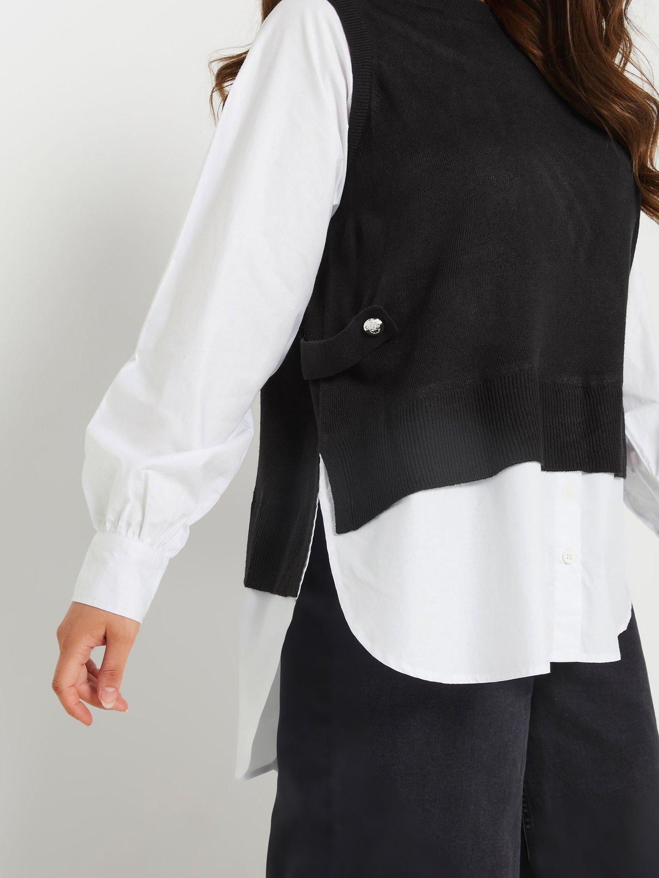 Image 4 of 4 of Yours Curve 2 In 1 Shirt Sweater Vest - Black