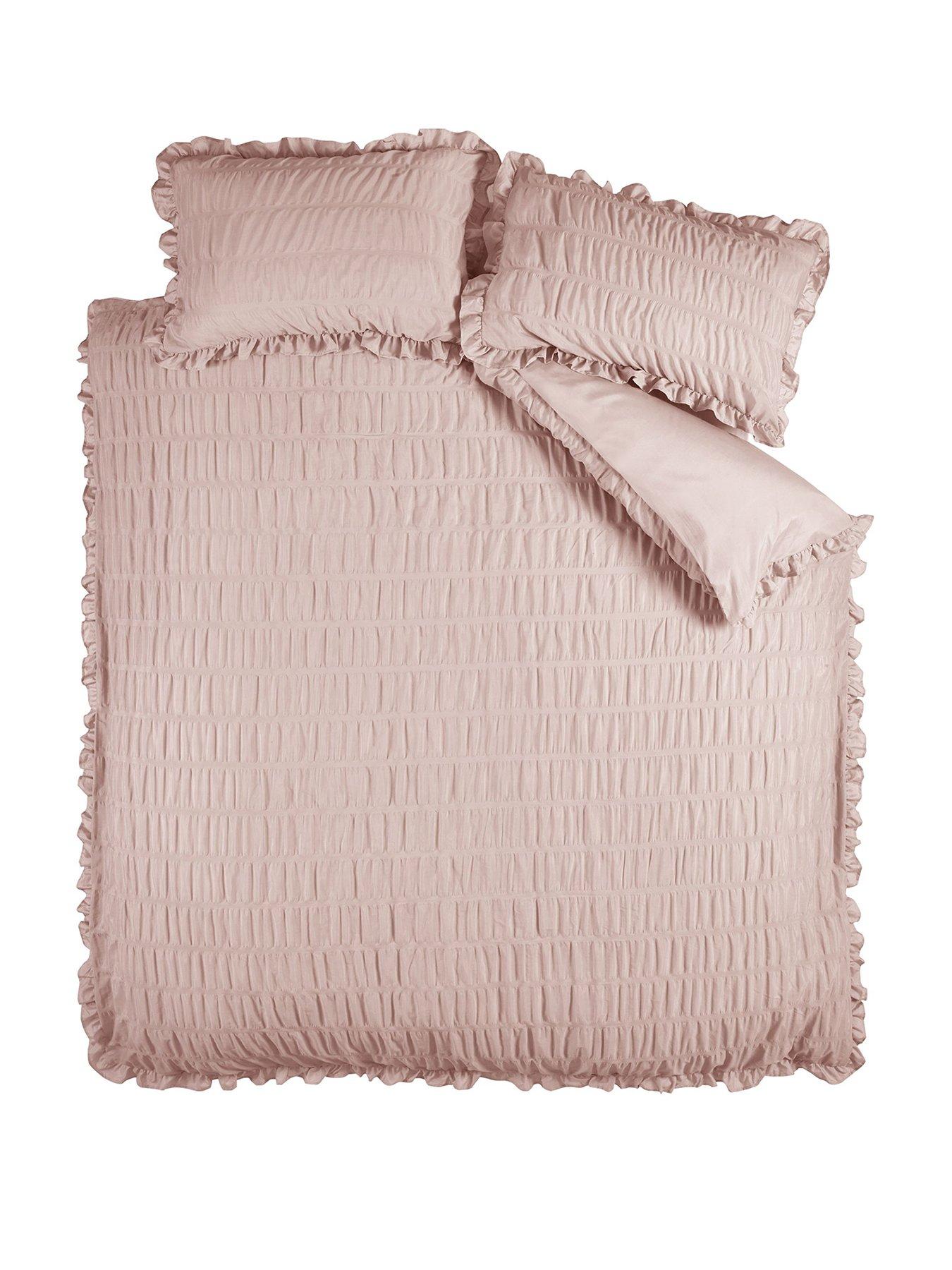 Image 2 of 5 of Catherine Lansfield Seersucker Frill Duvet Cover Set - Pink