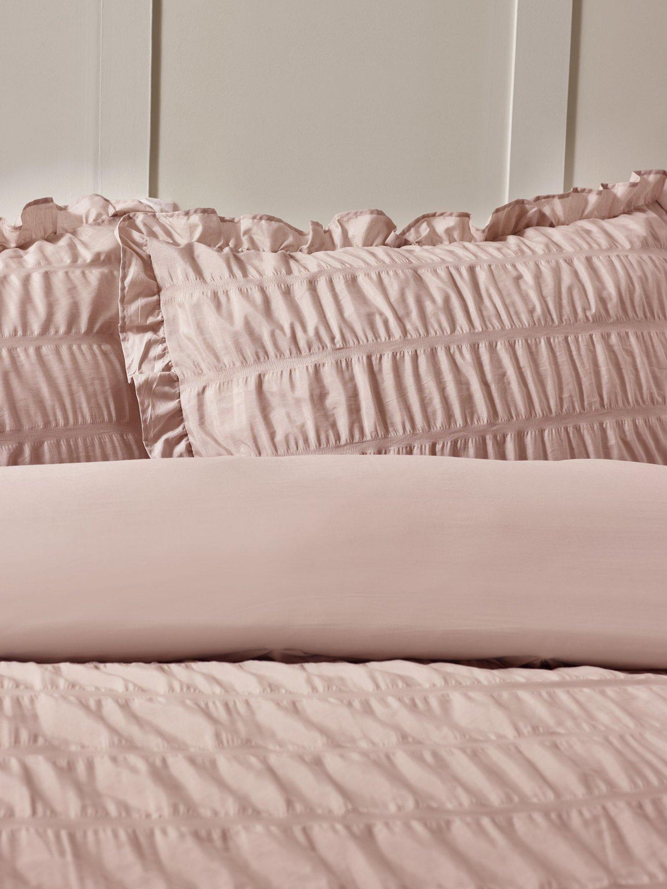Image 4 of 5 of Catherine Lansfield Seersucker Frill Duvet Cover Set - Pink