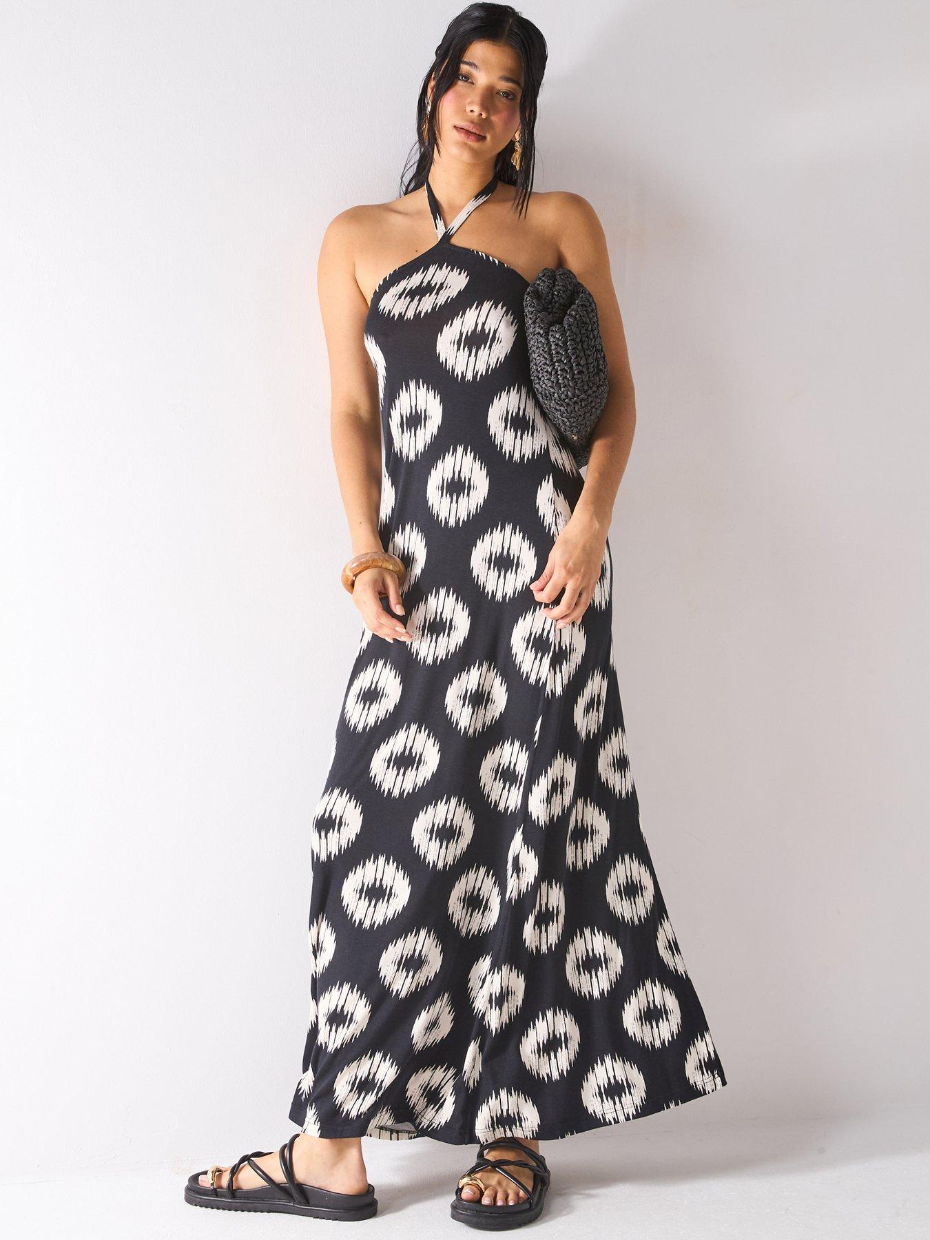 undefined Halter Neck Mono Printed Maxi Beach Dress