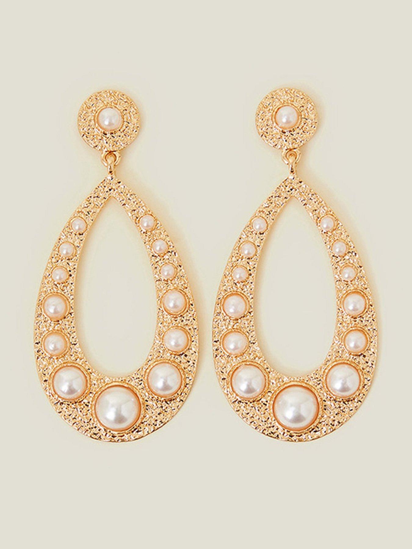 Product photograph of Accessorize Large Pearl Teardrop Earrings from very.co.uk