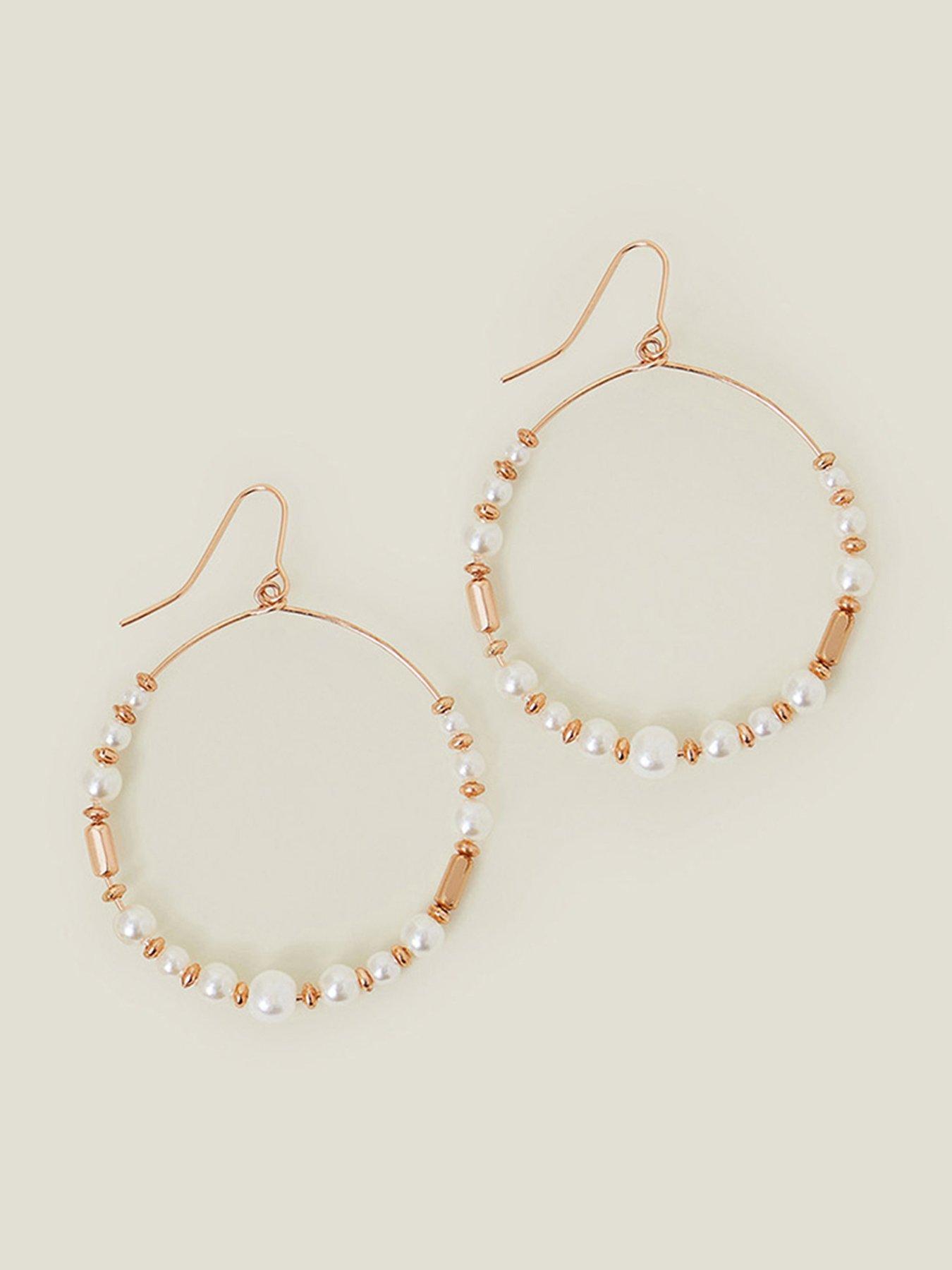 Product photograph of Accessorize Large Pearl Beaded Hoop Earrings from very.co.uk