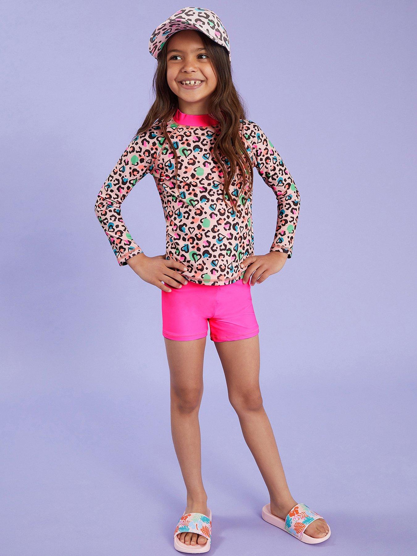 undefined Girls Leopard Print Rash Vest Set - Multi