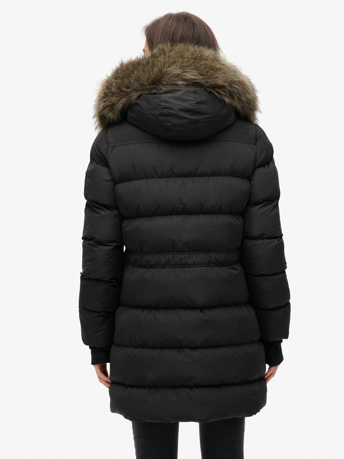 Superdry Everest Mid Faux Fur Parka Coat Black Very