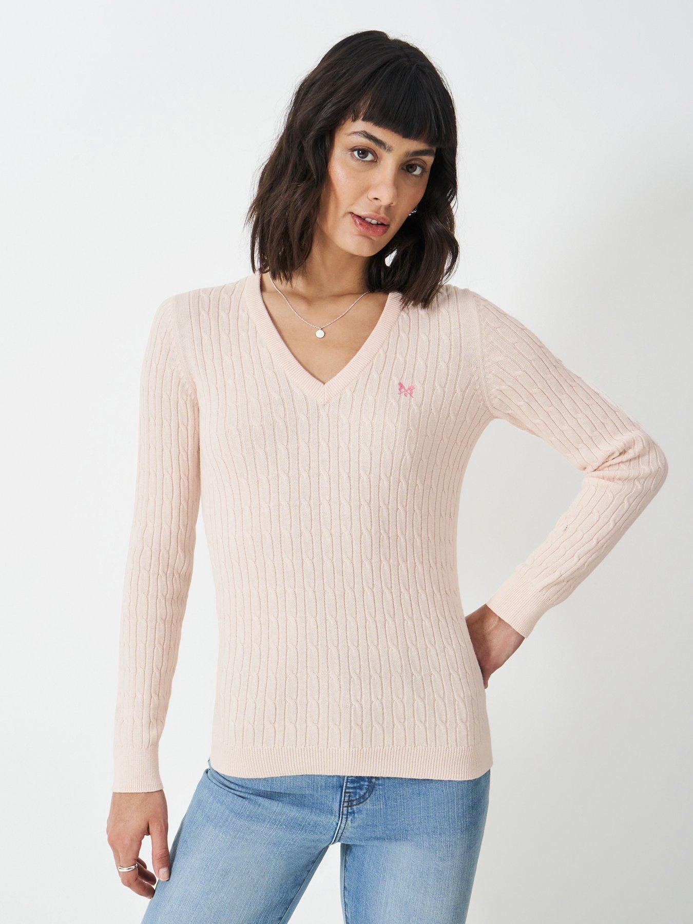 undefined Heritage Cable V Neck Jumper - Pink