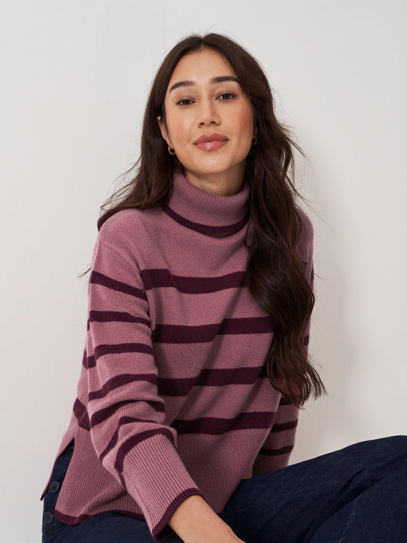 undefined Roll Neck Wide Sleeve Stripe Jumper - Pink