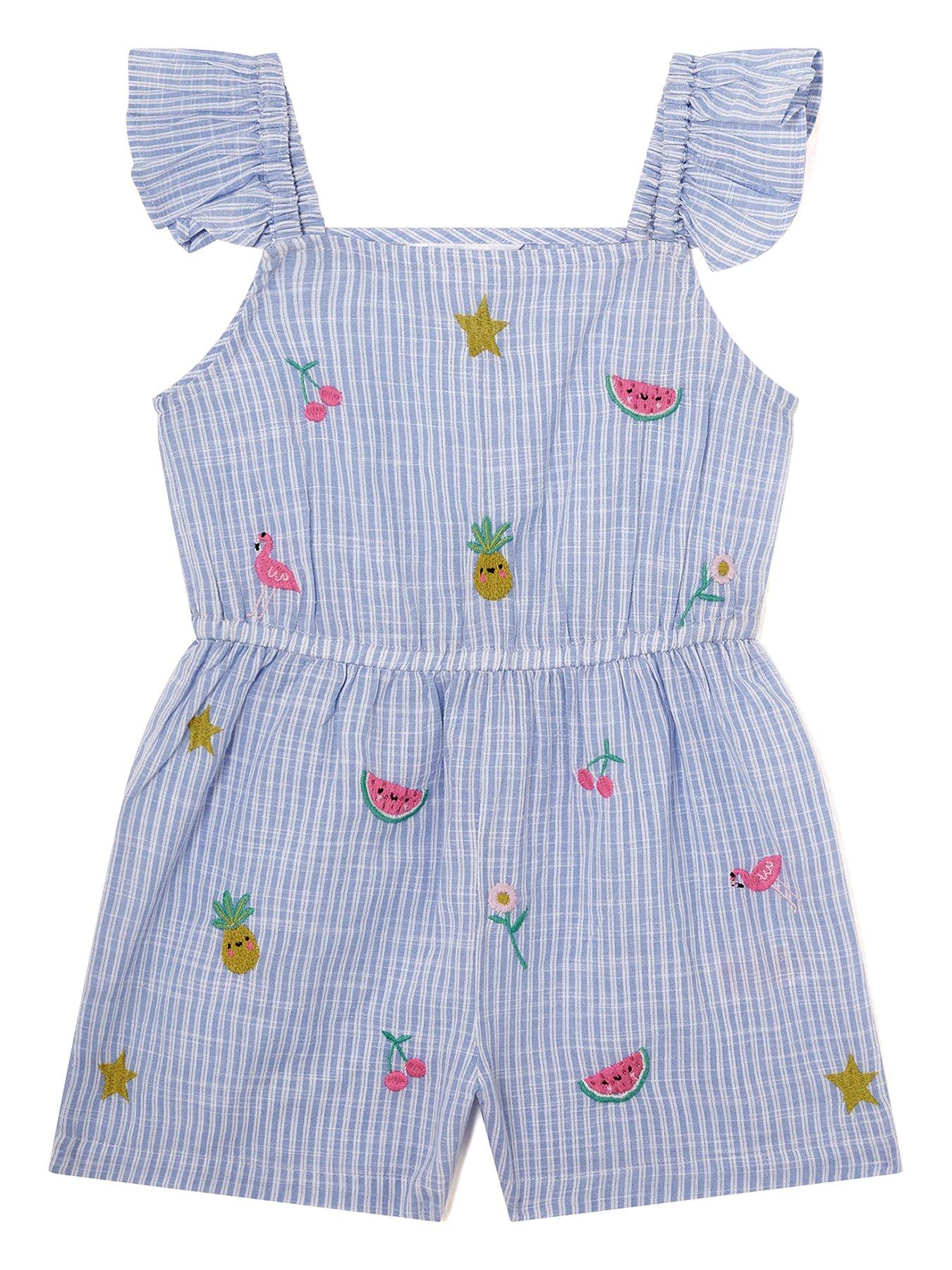 Image 1 of 3 of Accessorize Girls Embroidered Stripe Playsuit - Blue