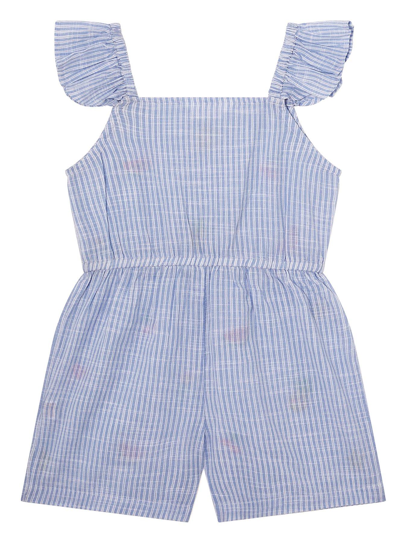 Image 2 of 3 of Accessorize Girls Embroidered Stripe Playsuit - Blue
