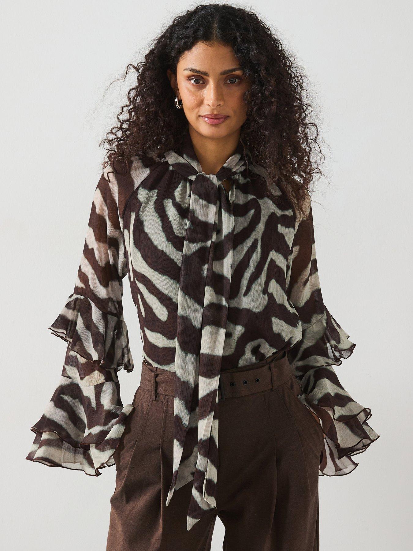Image 1 of 6 of Mango Frill Blouse - Zebra print