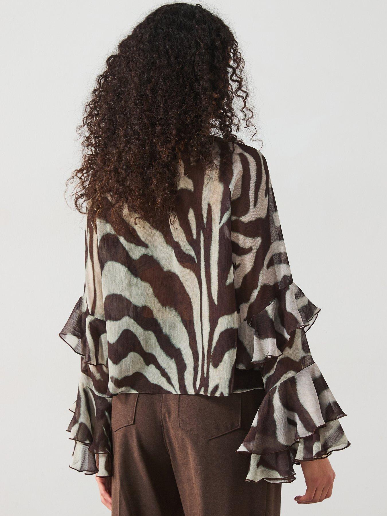 Image 2 of 6 of Mango Frill Blouse - Zebra print