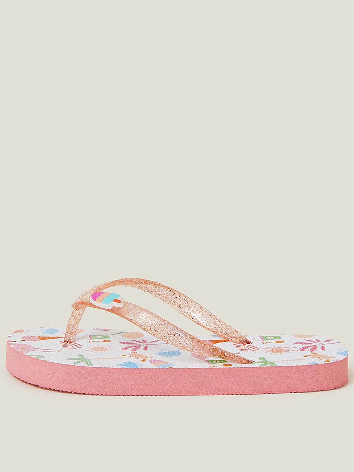 undefined Girls Beach Print Glitter Flip Flops - Multi