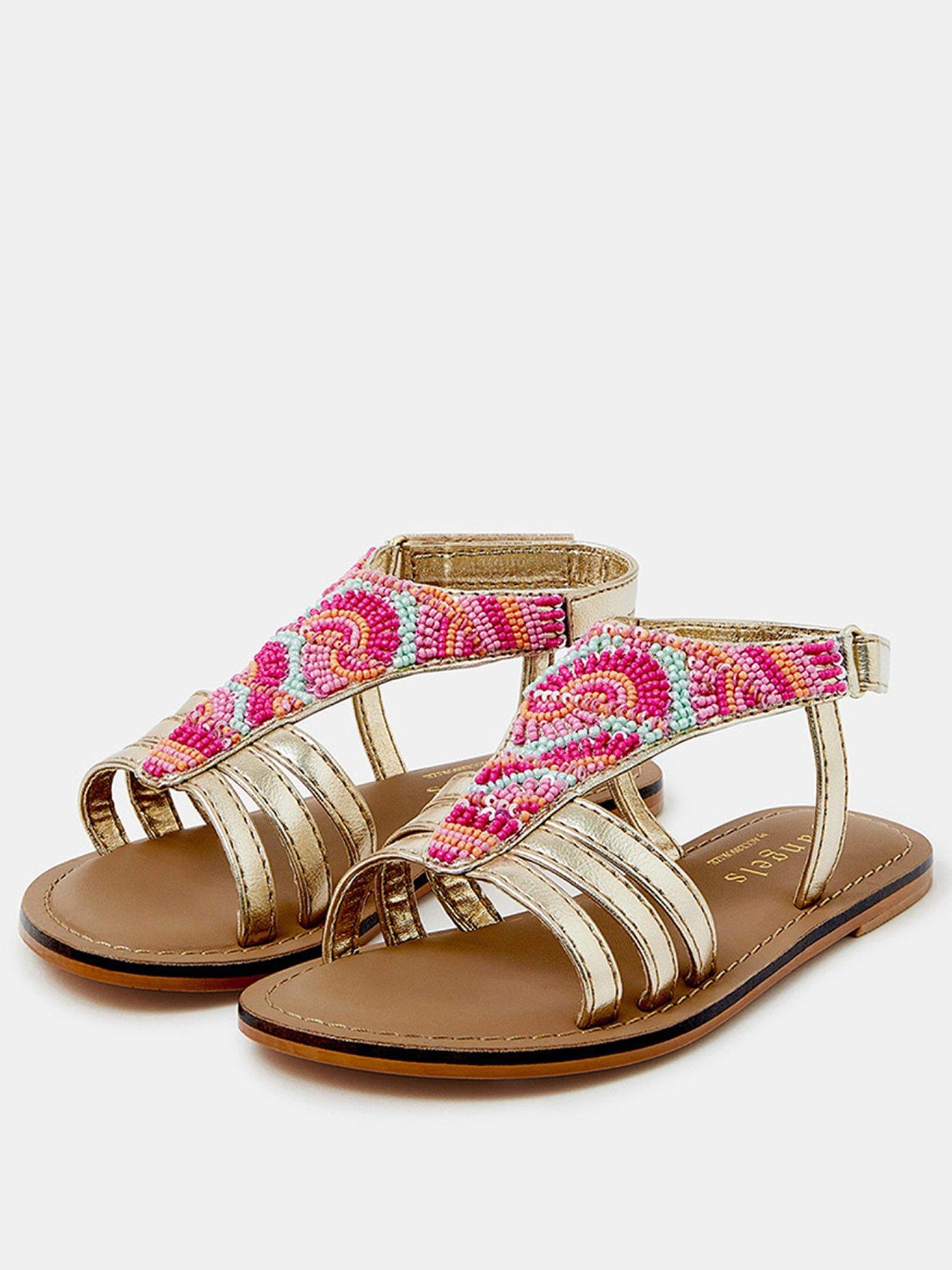 Image 2 of 3 of Accessorize Girls Palm Beaded Sandals - Multi