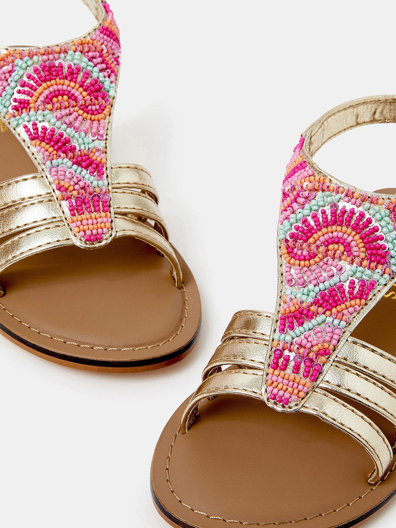 Image 3 of 3 of Accessorize Girls Palm Beaded Sandals - Multi
