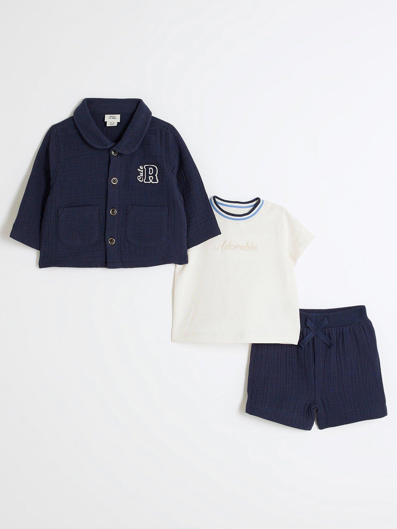 undefined Baby Boys Ri Short Shacket Set Of 3 - Navy