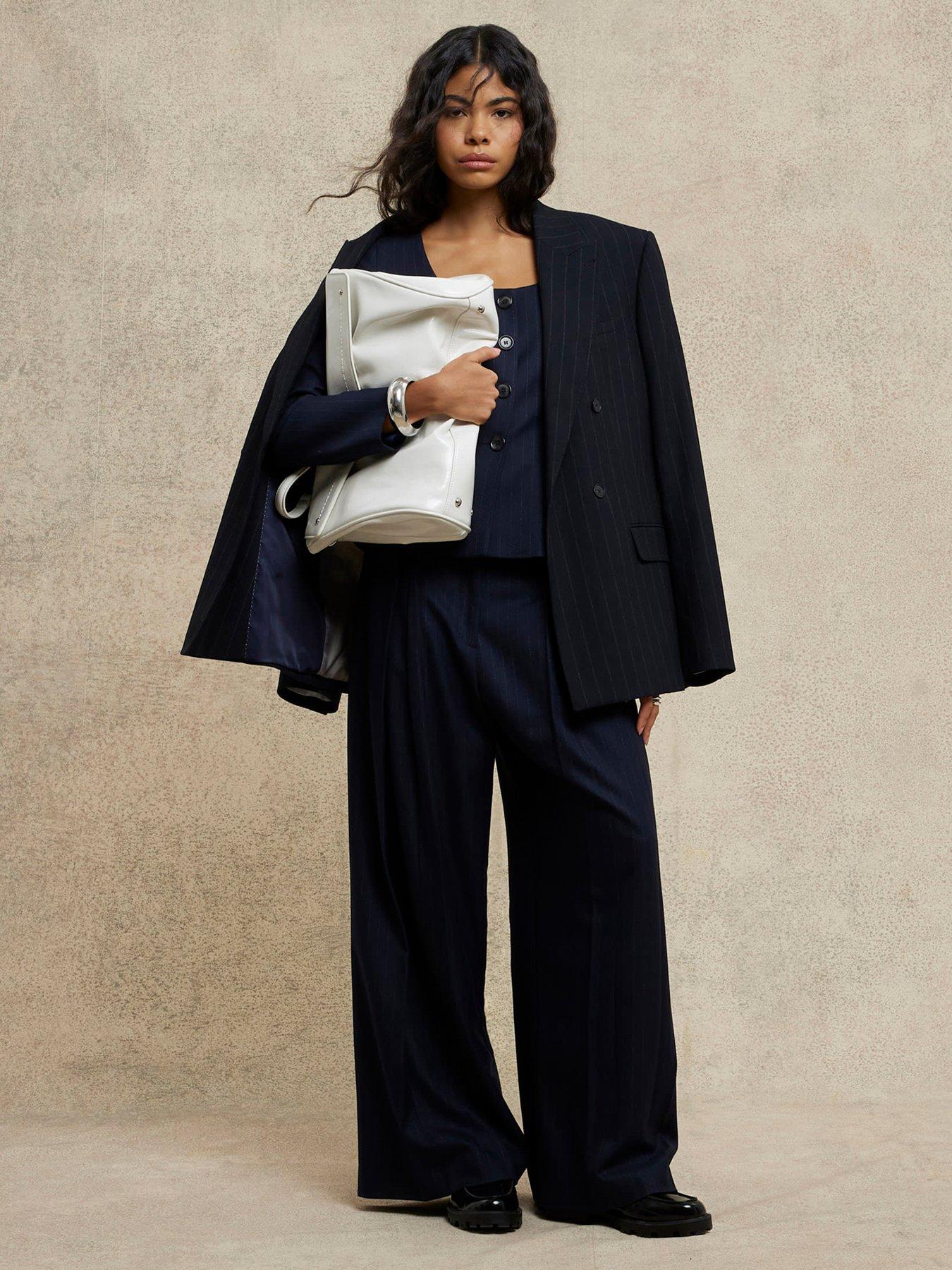 undefined Belted Wide Leg Trouser - Navy
