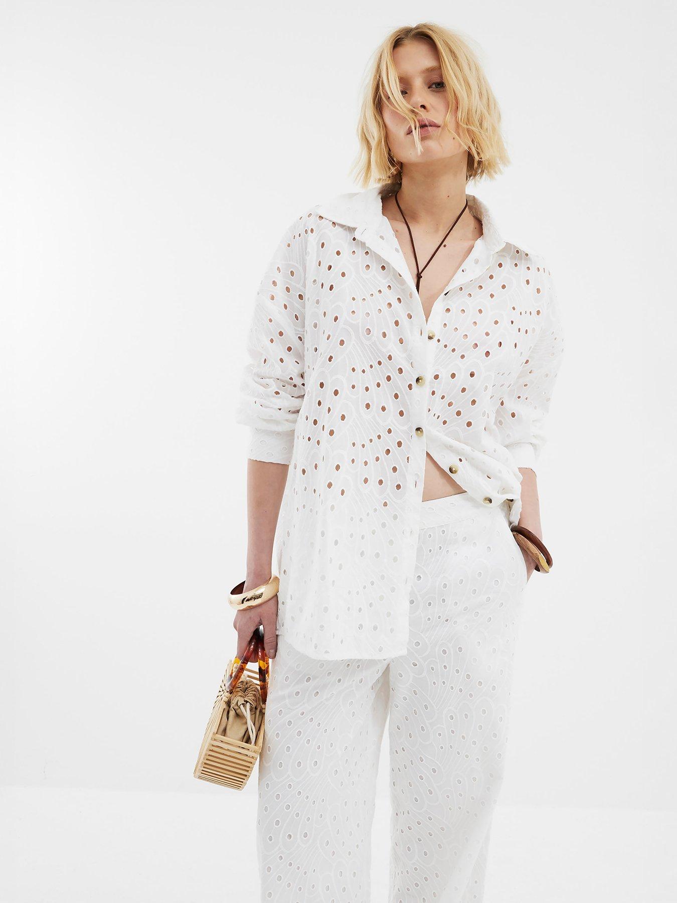undefined Oversized Broderie Shirt - White