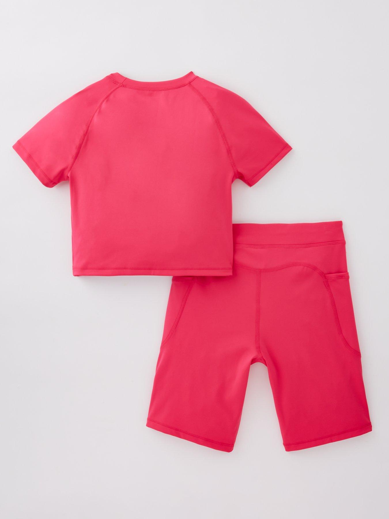 Image 2 of 4 of V by Very Girls Short Sleeve And Cycling Short Activewear Set - Pink
