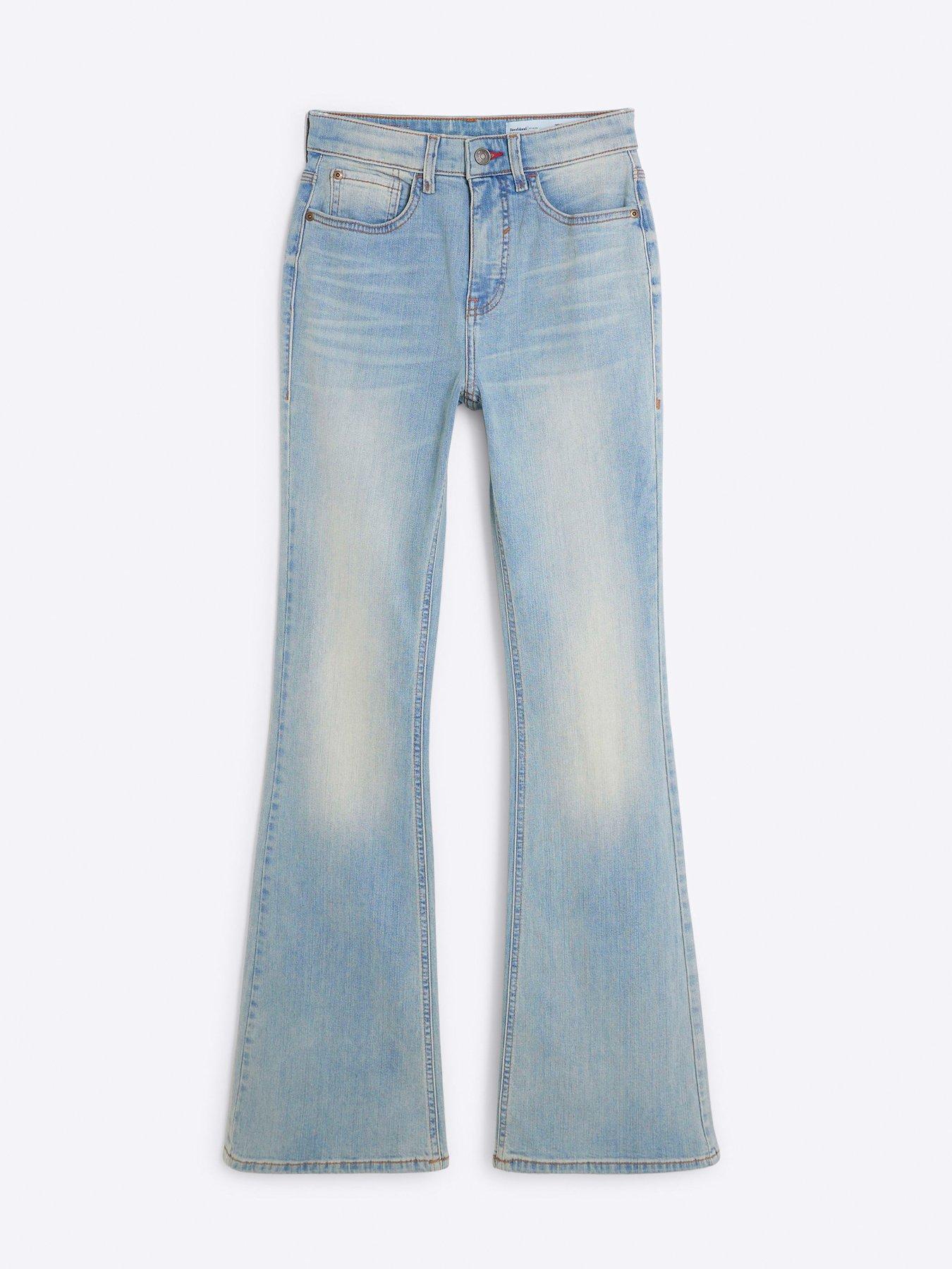 Image 6 of 6 of River Island High Rise Tummy Hold Flare Jean - Light Denim