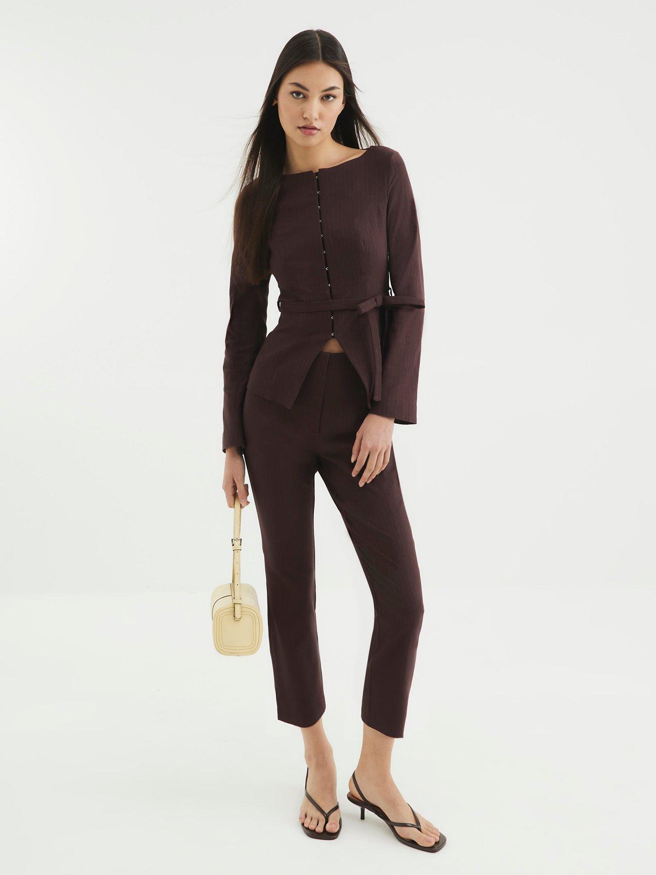 River Island Boat Neck Belted Top - Brown