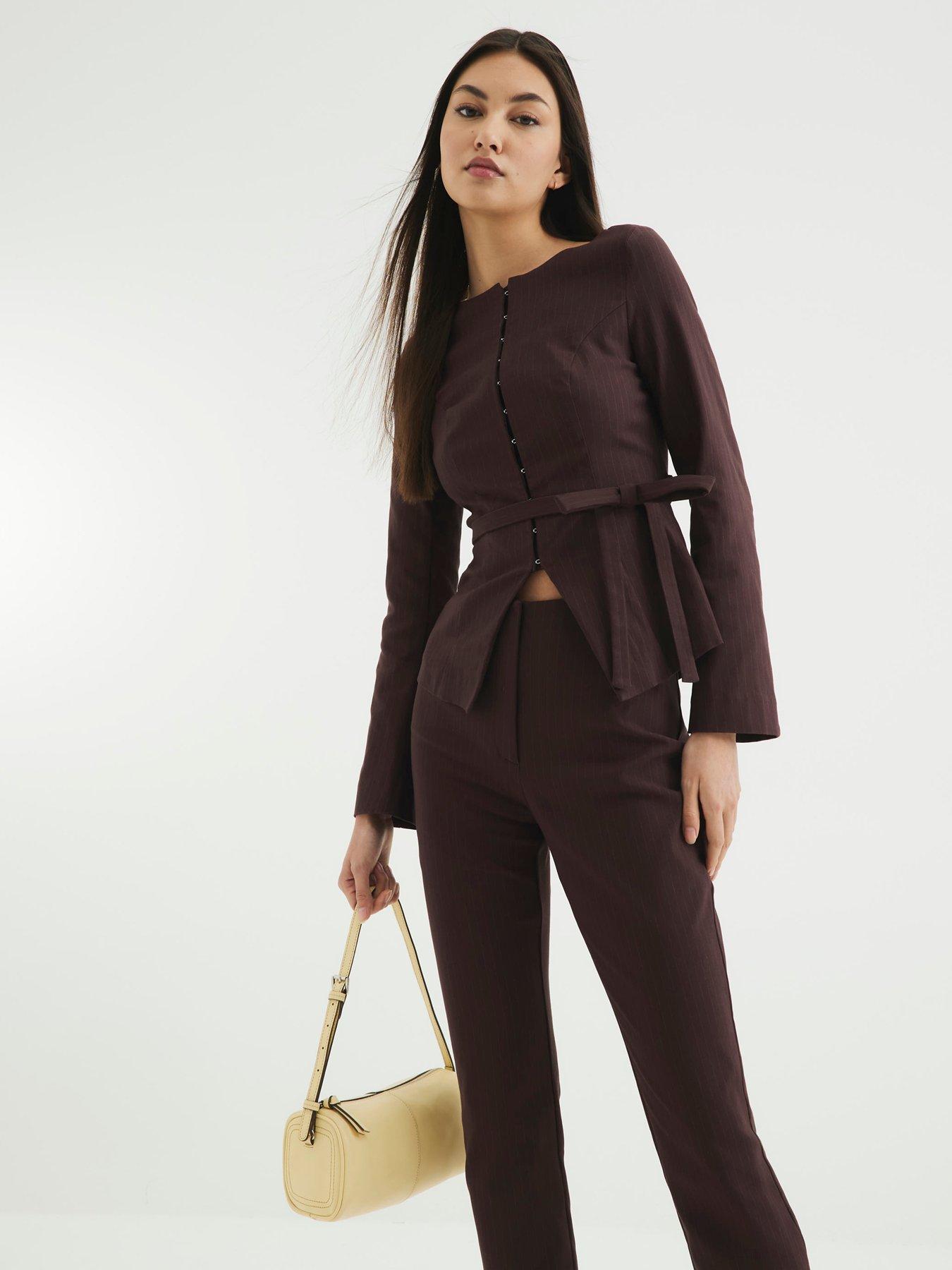 Image 2 of 4 of River Island Boat Neck Belted Top - Brown