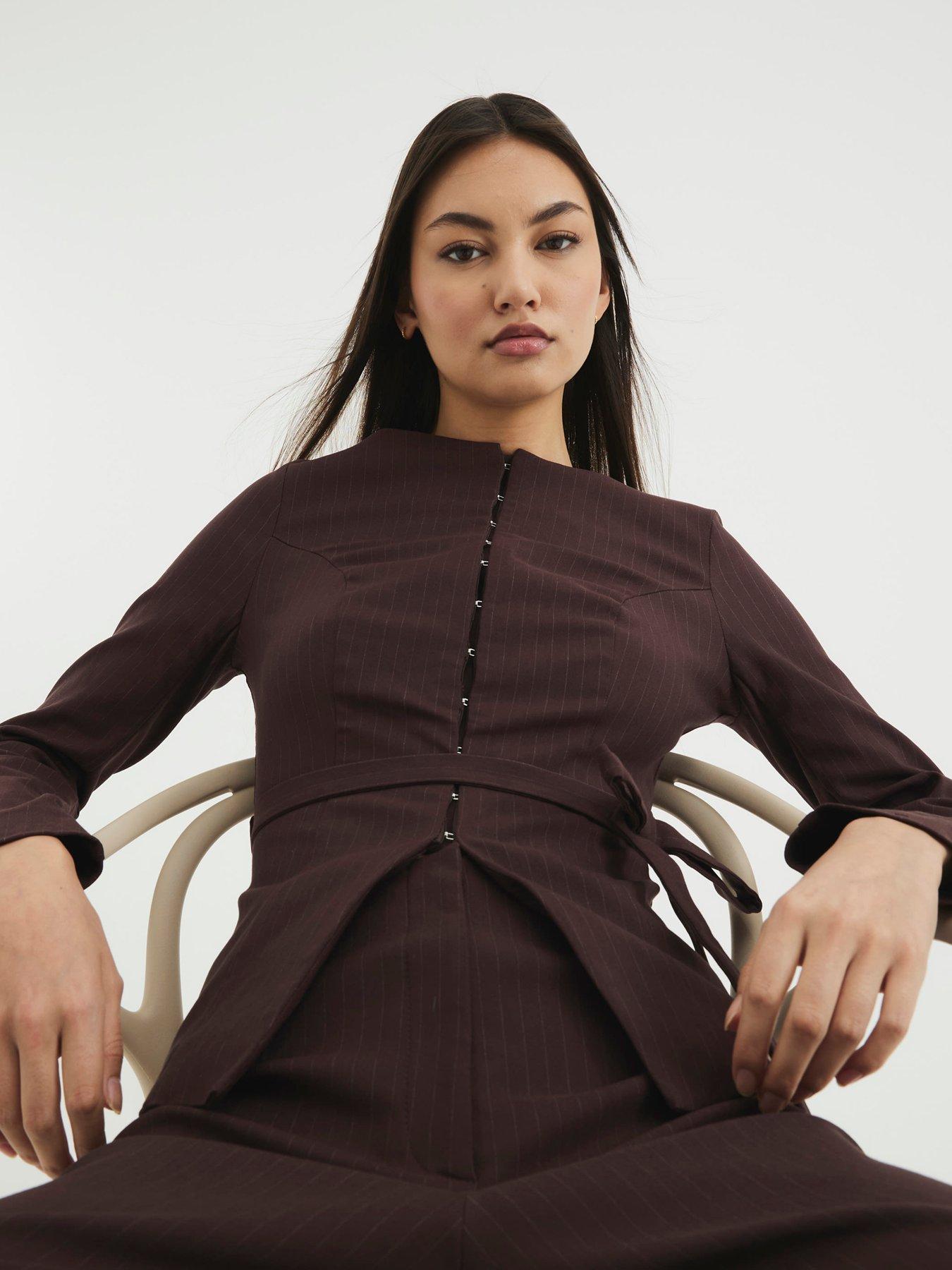Image 4 of 4 of River Island Boat Neck Belted Top - Brown