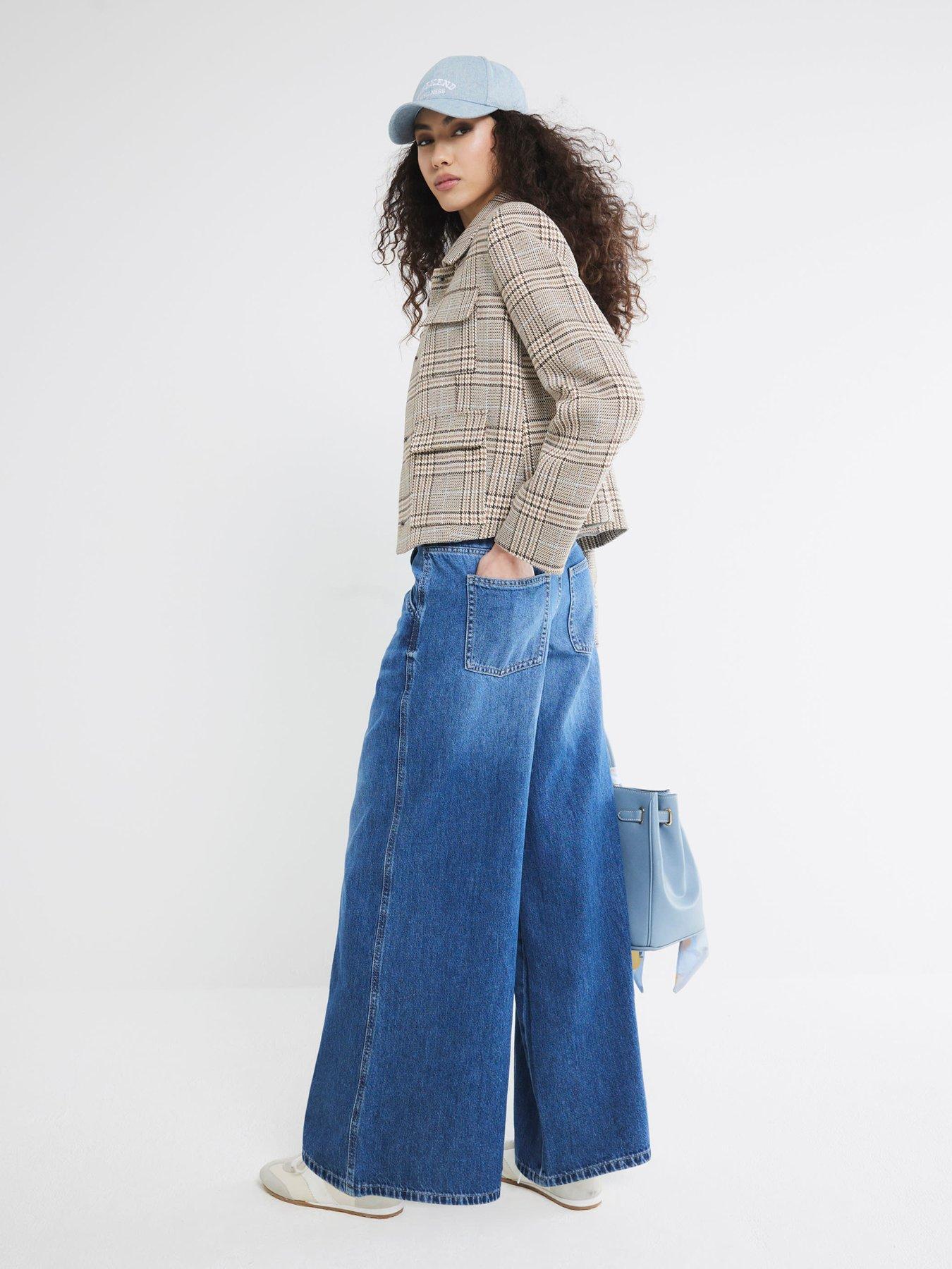 Image 2 of 6 of River Island Wide Leg Palazzo Trouser - Medium Denim