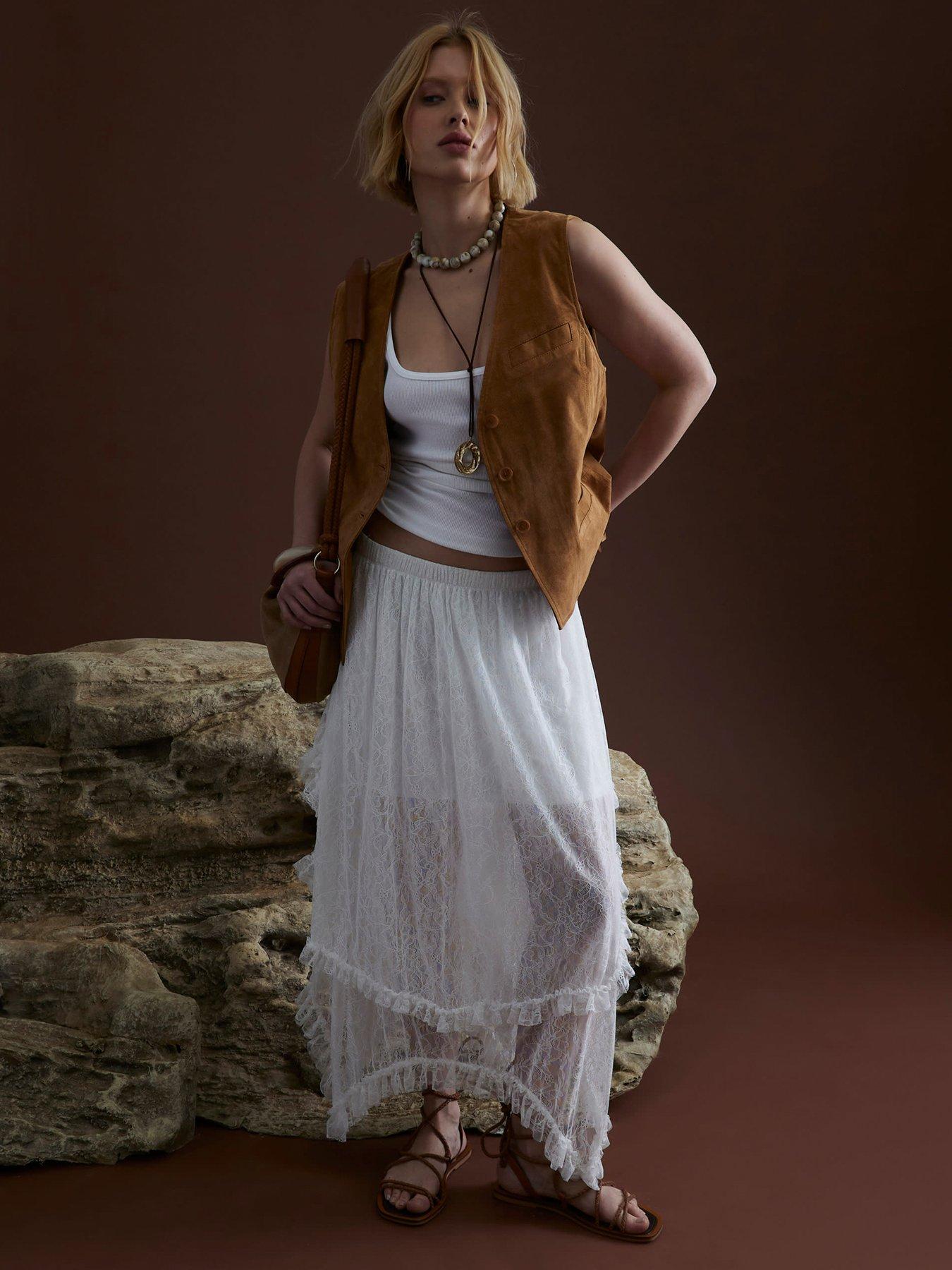 undefined Lace Hem Skirt - White