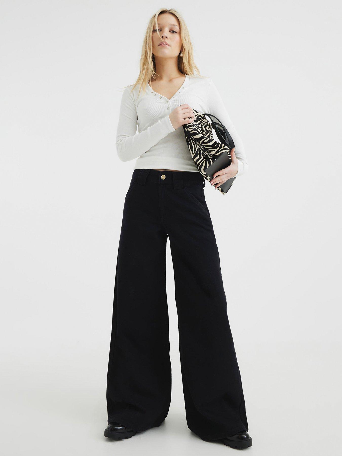 undefined Wide Leg Palazzo Trousers - Black
