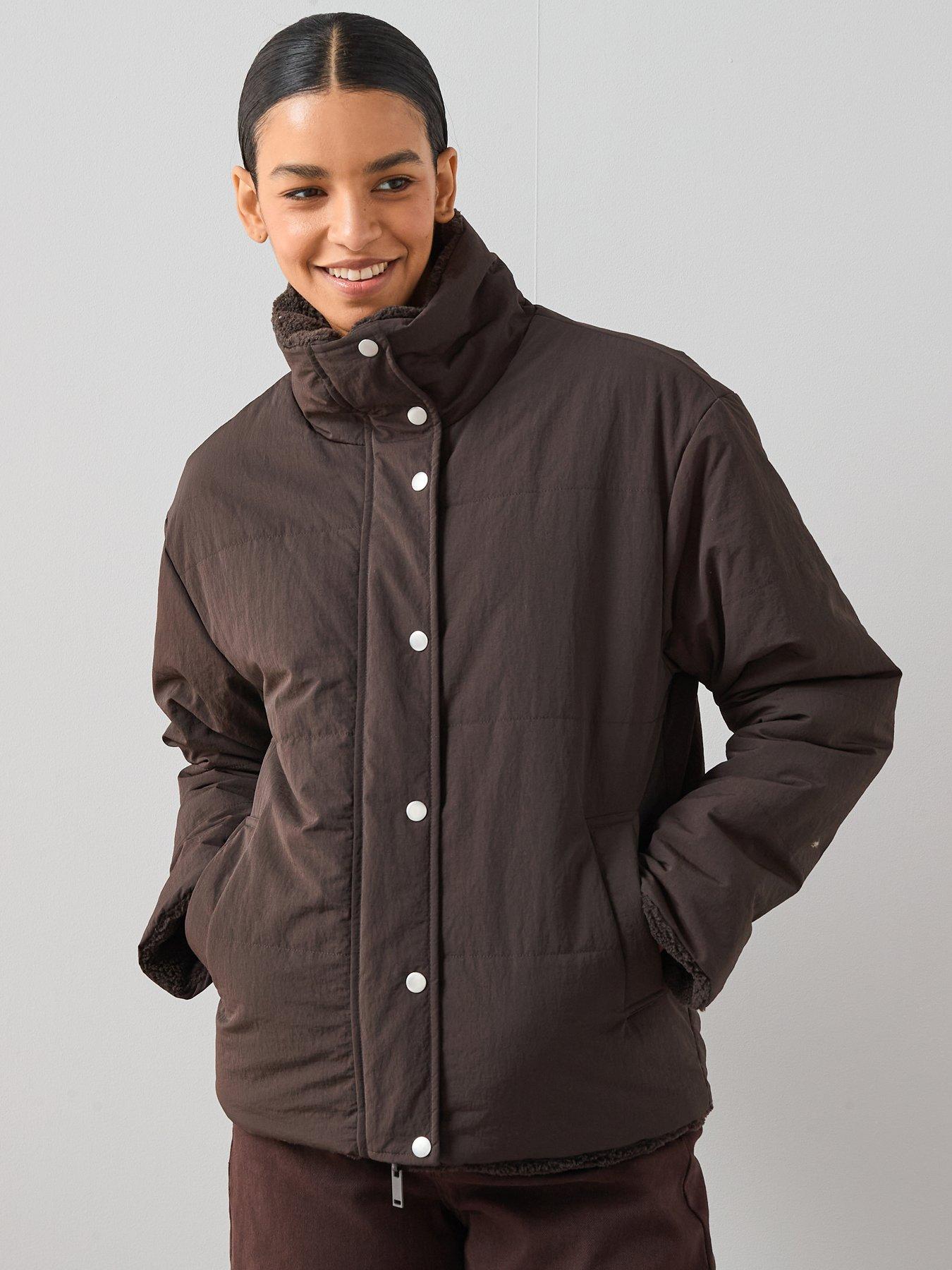 The Very Collection Reversible Quilted Jacket With Borg Collar - Brown