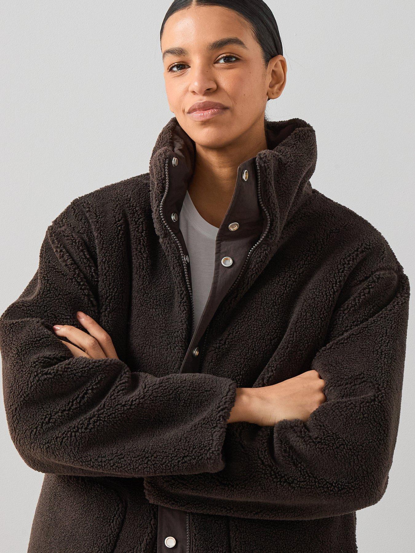 Image 4 of 6 of The Very Collection Reversible Quilted Jacket With Borg Collar - Brown
