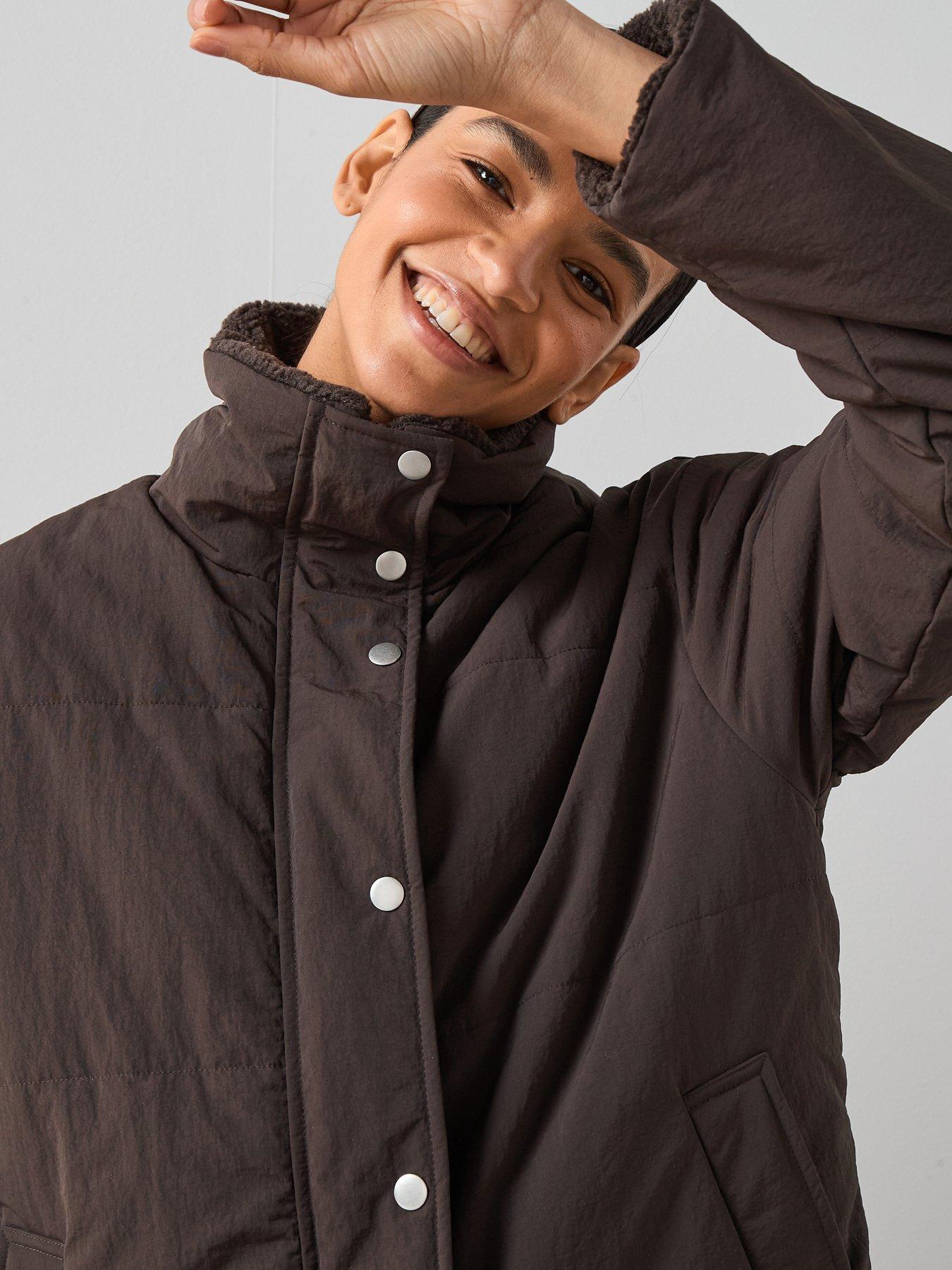 Image 5 of 6 of The Very Collection Reversible Quilted Jacket With Borg Collar - Brown