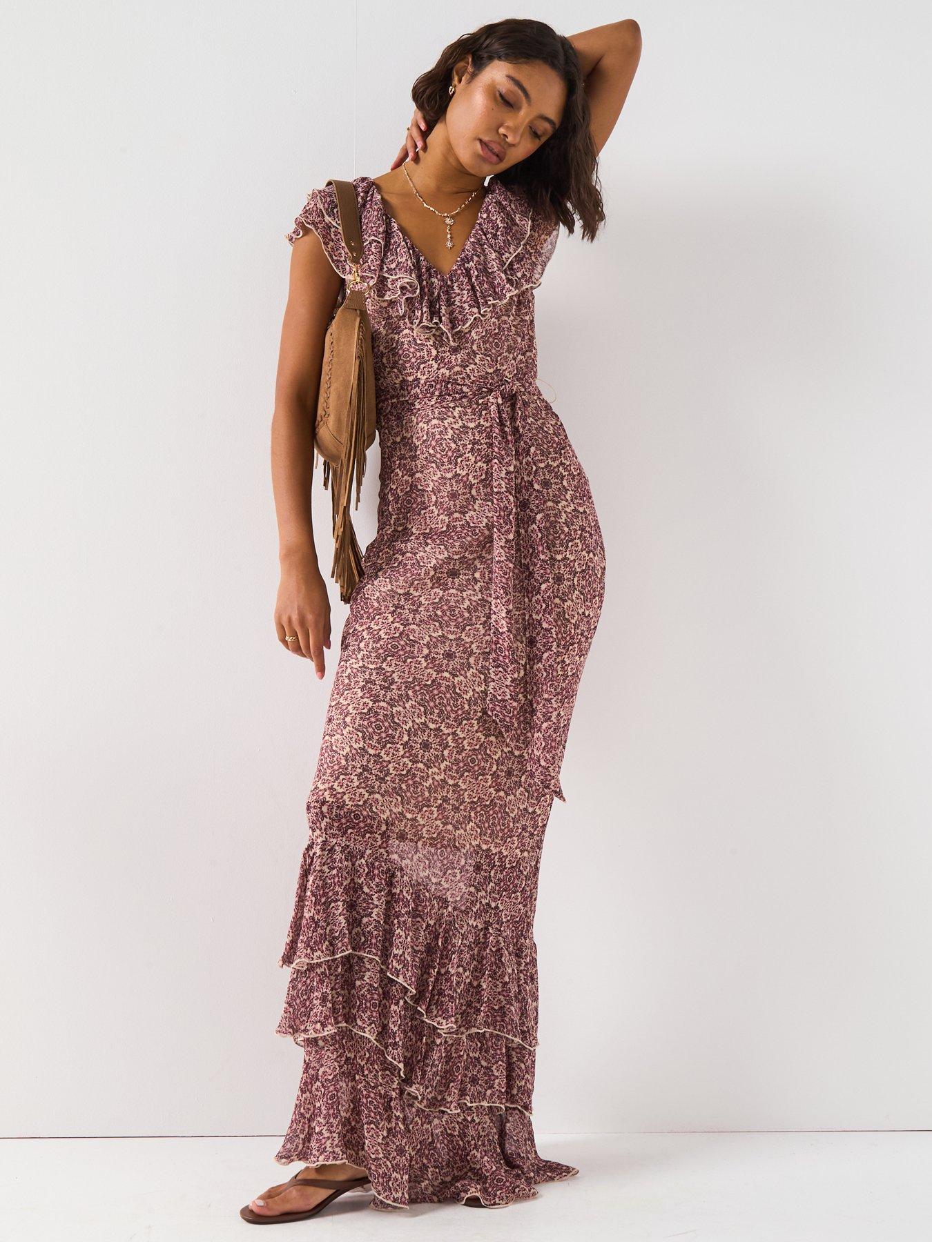 Image 3 of 6 of V by Very Paisley Printed Ruffled Belted Maxi Dress - Print